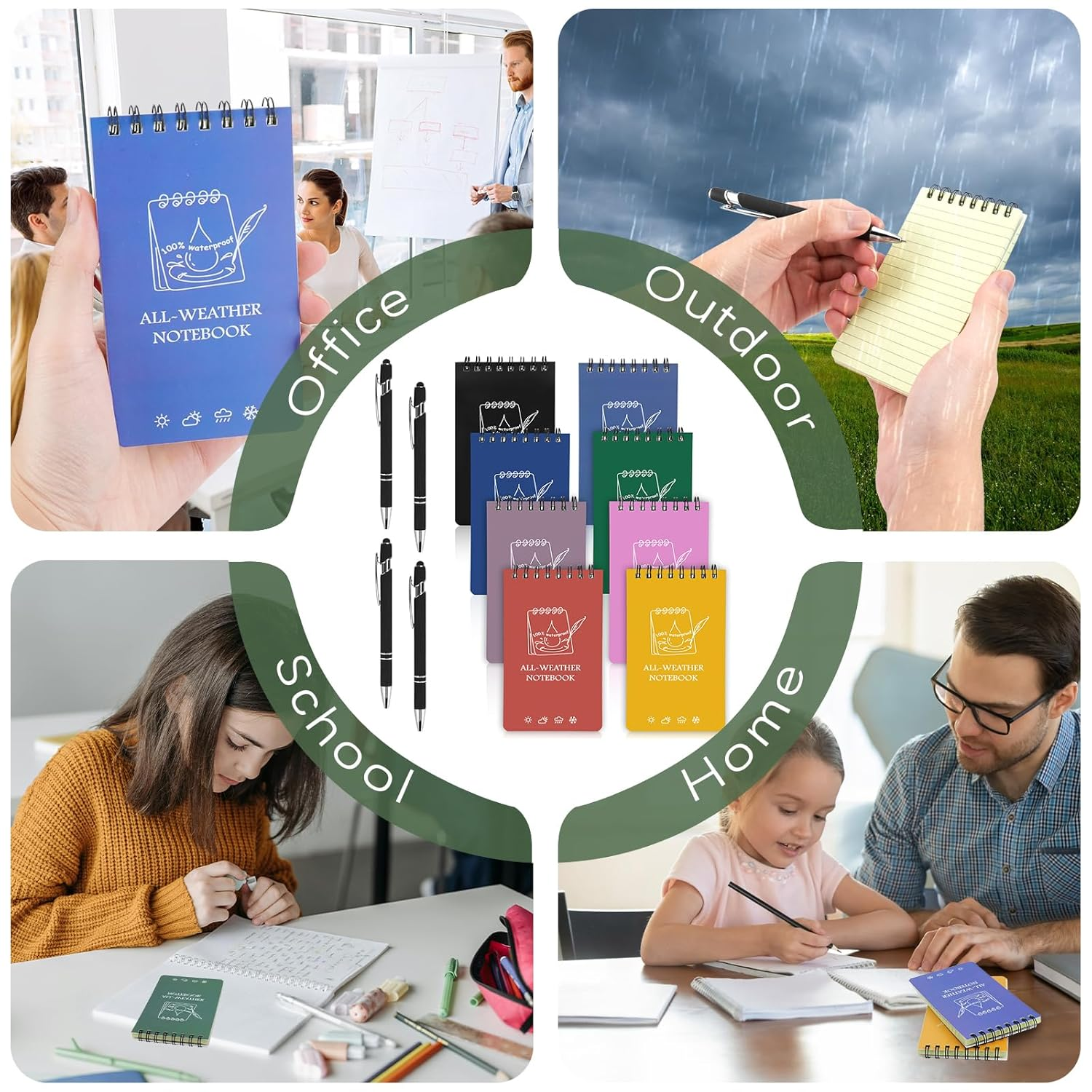JINGIHE Waterproof Notebook, 6Pcs Spiral Notebook, 3X5&rdquo; All Weather Stone Paper Pocket Notepad, All Weather Notebook for Kids Adults Home School Office Outdoor Activities (50 Pages, Black) (Mix Color) image number 2