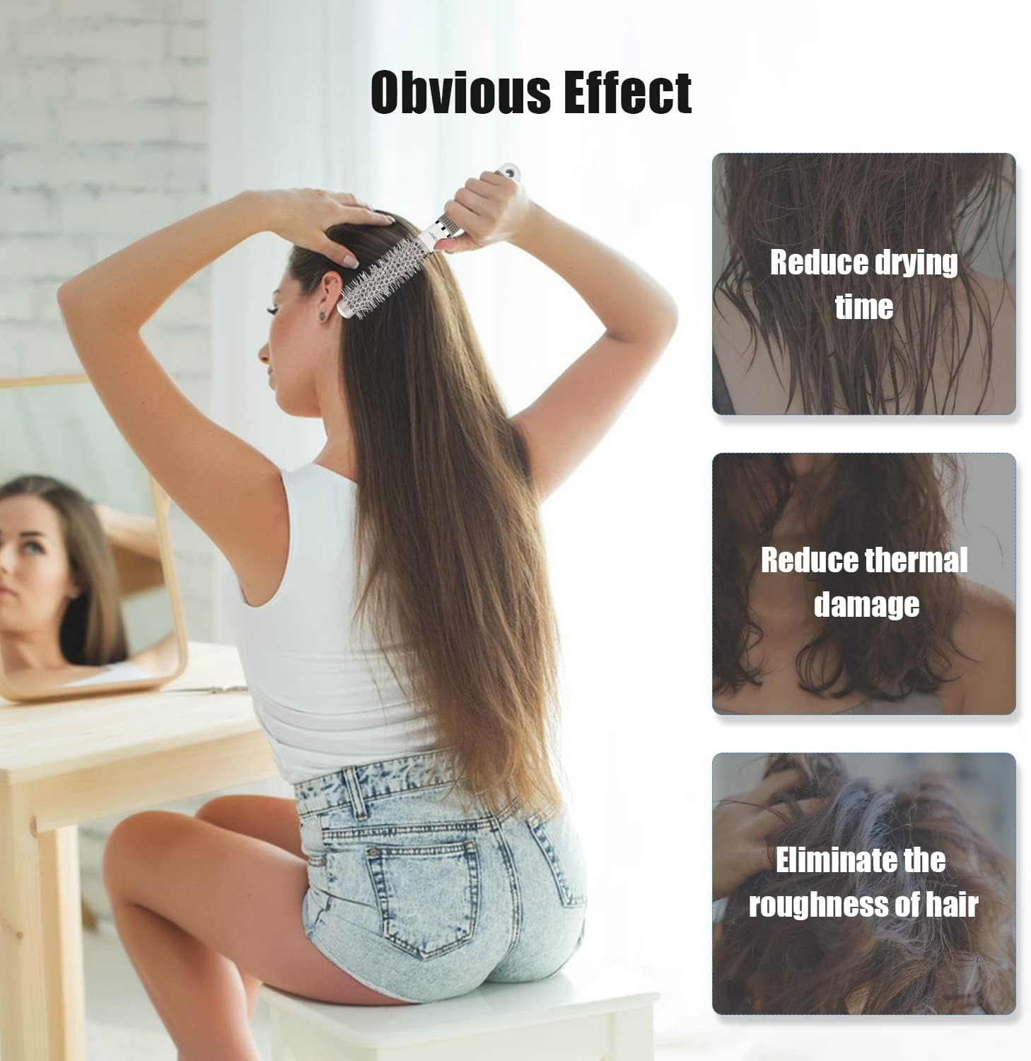 Small Hair round Brush, 0.75Inch Nano Technology Thermal Ceramic and Ionic round Barrel Hair Brush for Blow Drying, Styling, Curling, Adding Hair Volume image number 4