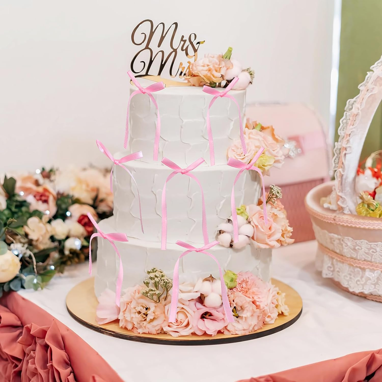 10PCS Light Pink Bow Cake Topper Bowknot Ribbons Bow Cake Dessert Picks Pink Cake Decorations for Baby Shower Kids Birthday Wedding Party Anniversary image number 3