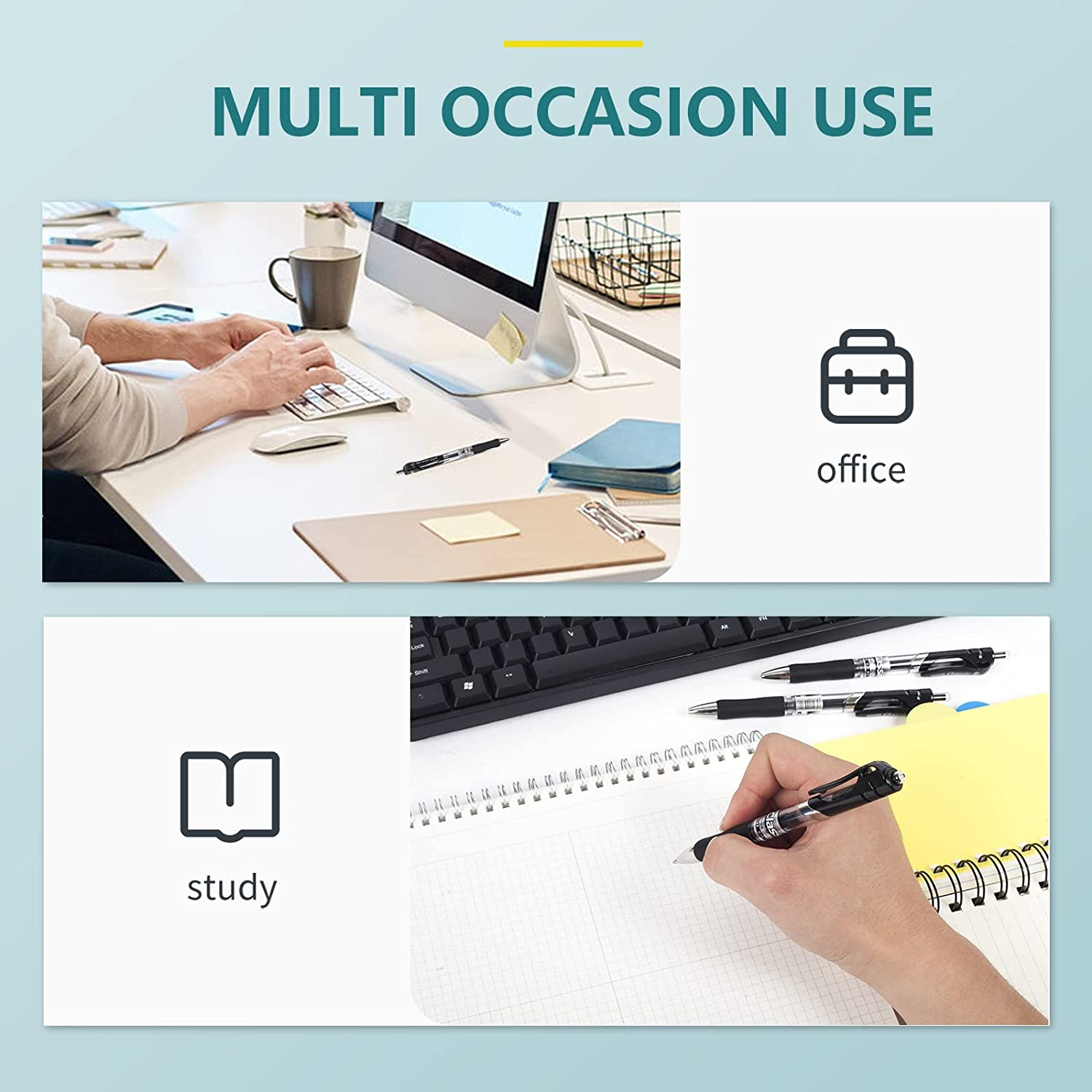 Gel Pens, Retractable Rolling Ball Gel Pens, Writing Smoothly, Large Capacity, Suitable for Working or Studying, 12-Pack, 0.7Mm (Black) image number 5