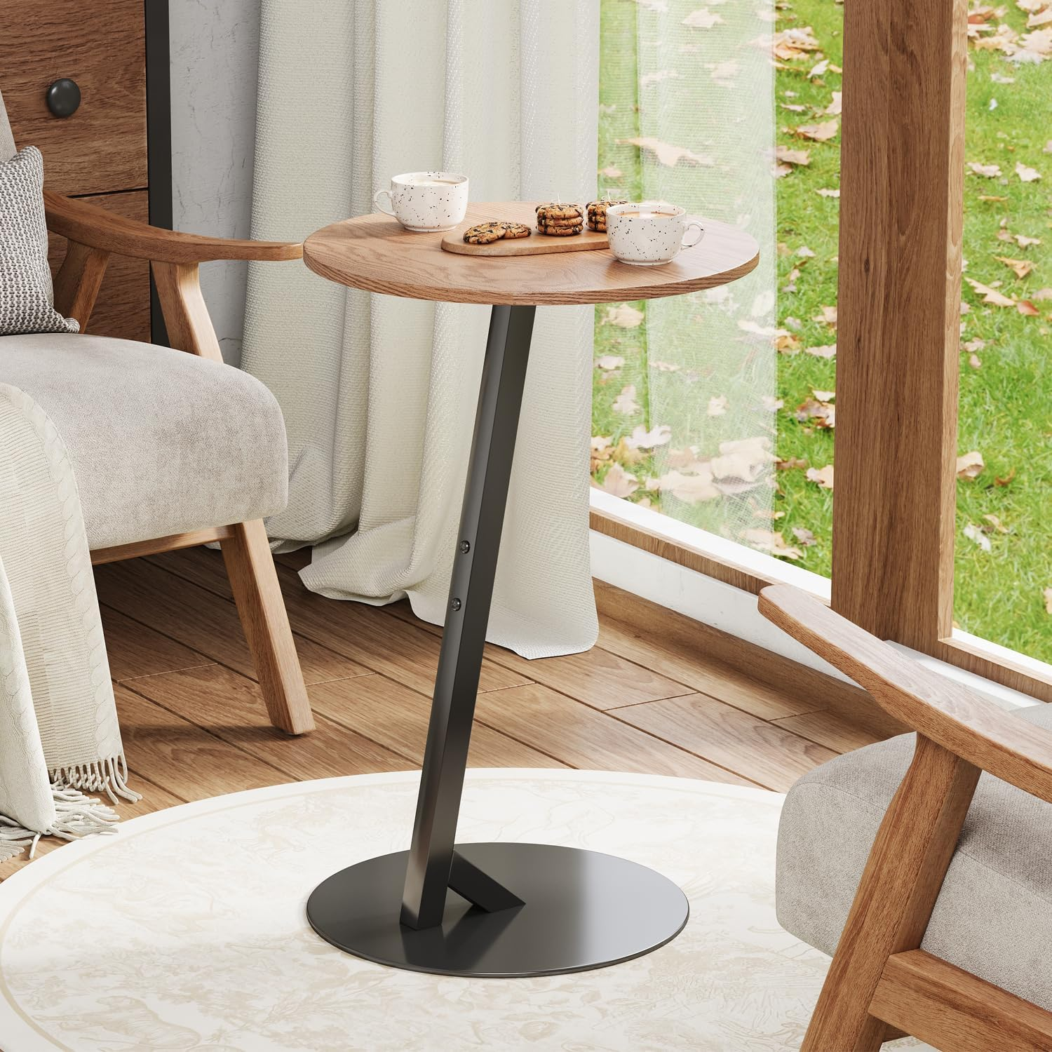 C Shaped Side Table for Couch & Bedside, Small round Sofa Table for Coffee, Snacks, Tablet PC, End Table for Living Room, Bedroom, Small Spaces image number 4