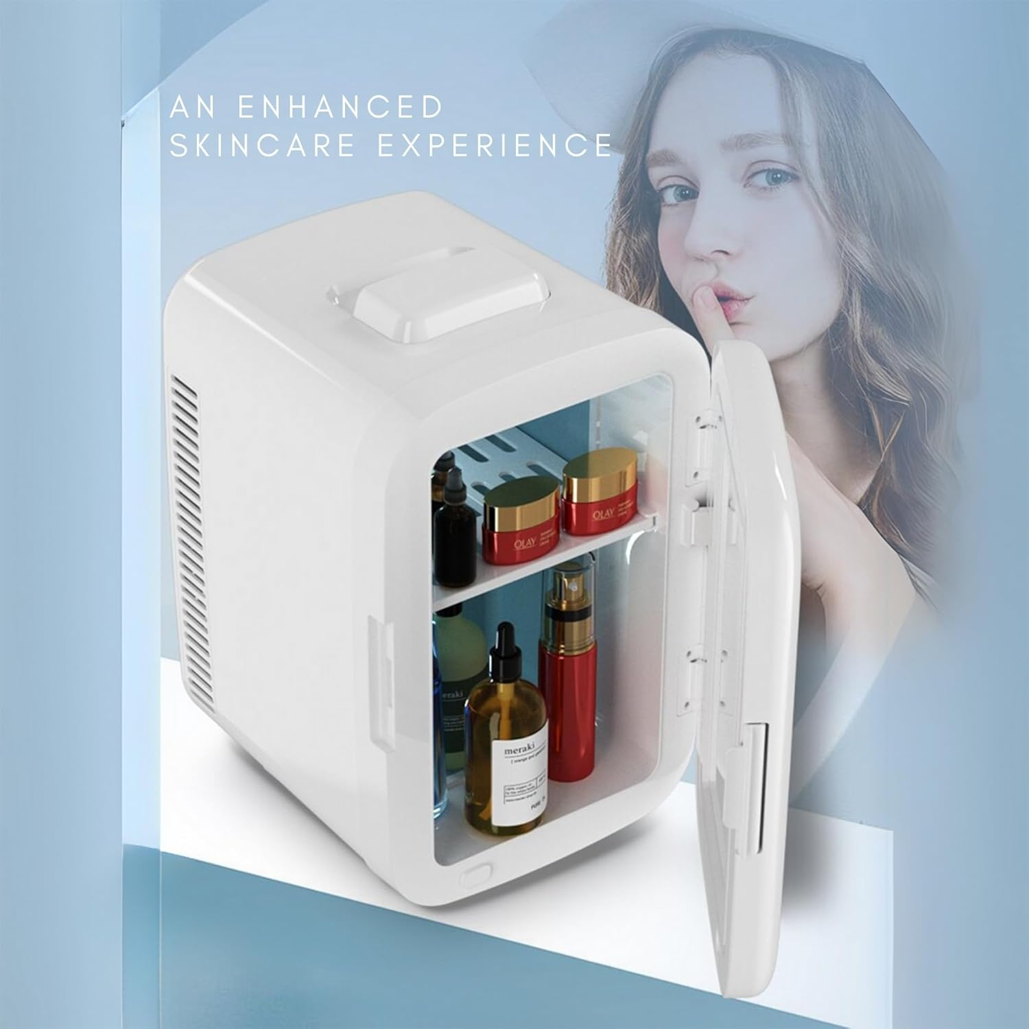 Mini Fridge 20L Portable Compact Car Refrigerator with 12V and AC Cords Skincare Cooling and Heating for Bedroom Office Dorm Travel Makeup Storage image number 1