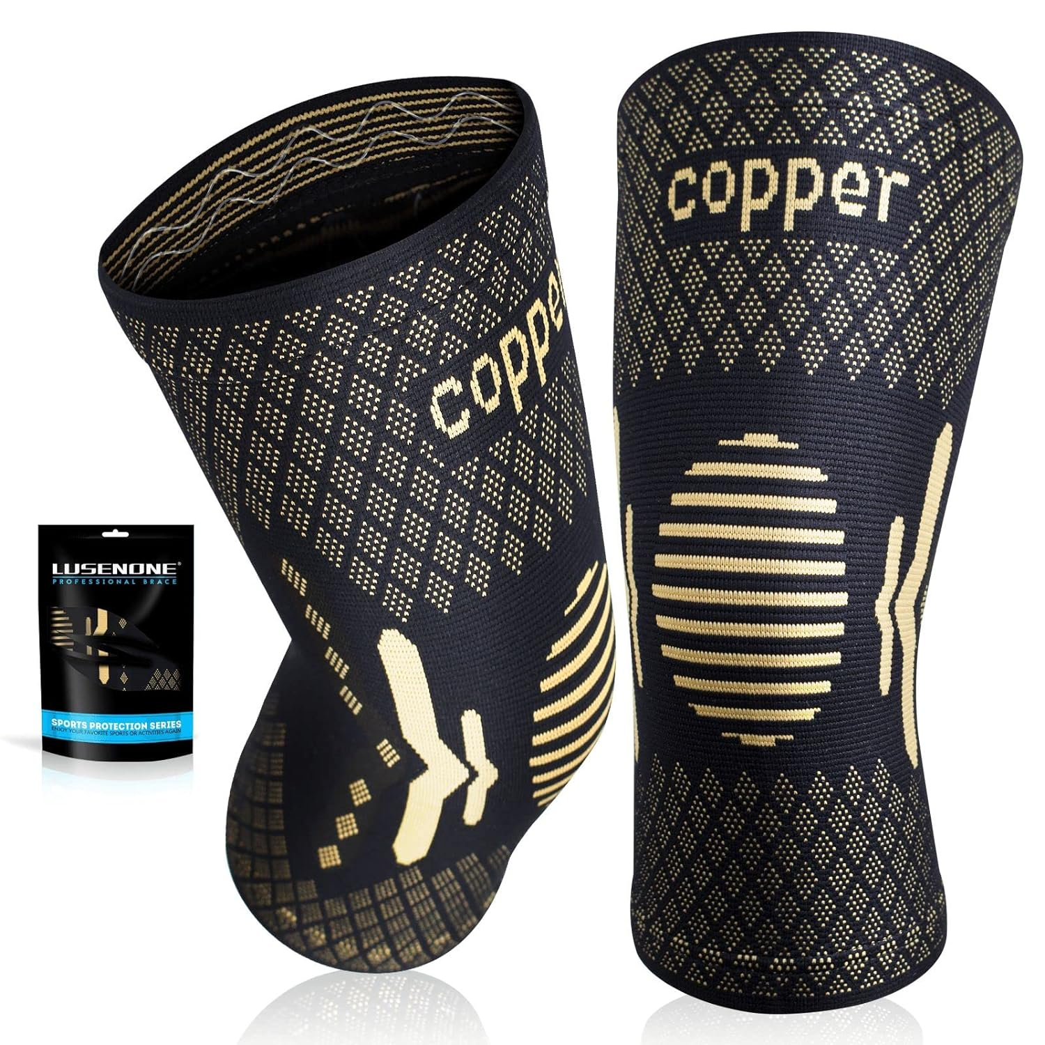 Copper Knee Braces for Knee Pain Women & Men - 2 Pack Knee Brace Compression Sleeve, Best Knee Support for Arthritis Pain,Meniscus Tear, Running,Working Out,Acl,Mcl,Pain Relief image number 4