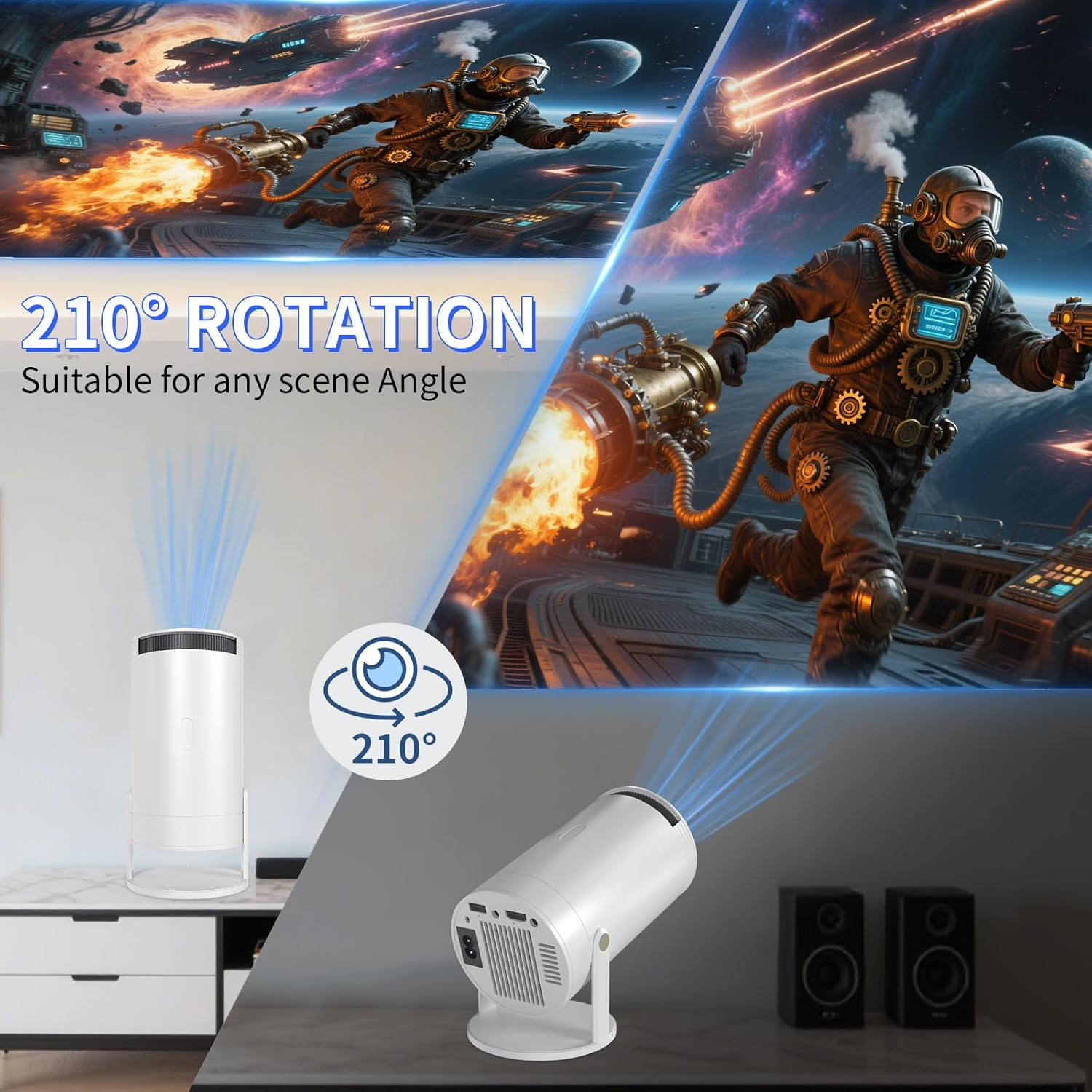 【2025 Upgrade】 TXTIGER Mini Projector Full HD 1080P 4K, Portable Projector with Wifi6 and Bluetooth5.2 Ultra Focus, 210&deg; Rotatable Stand, Auto Keystone, Dust Removal and Heat Dissipation Design image number 1