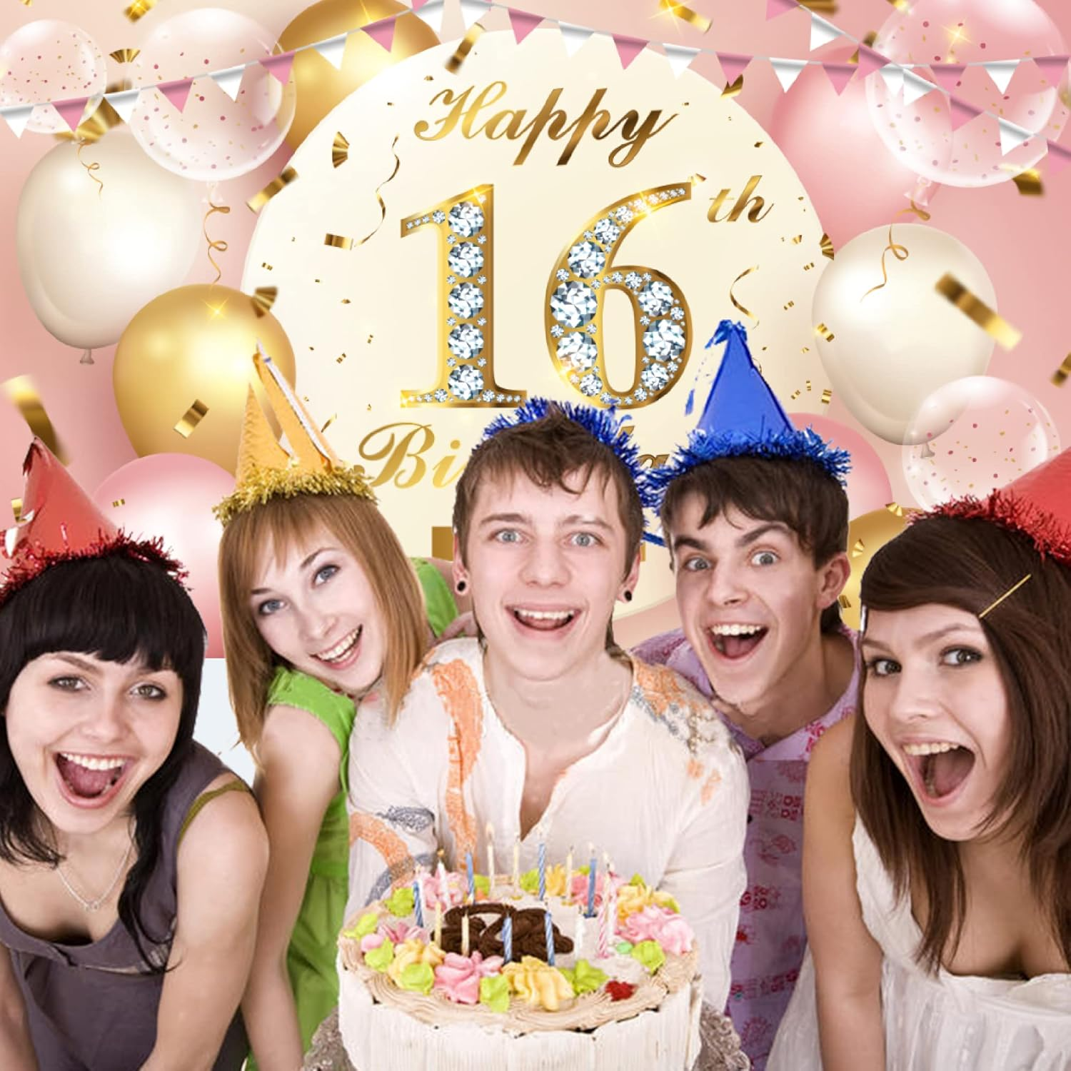 16Th Birthday Banner,Rose Gold Birthday Party Decoration for 16Th Birthday,Happy Birthday Banners Decoration Background，16Th Outdoor Party Birthday Decoration Background&hellip; image number 4