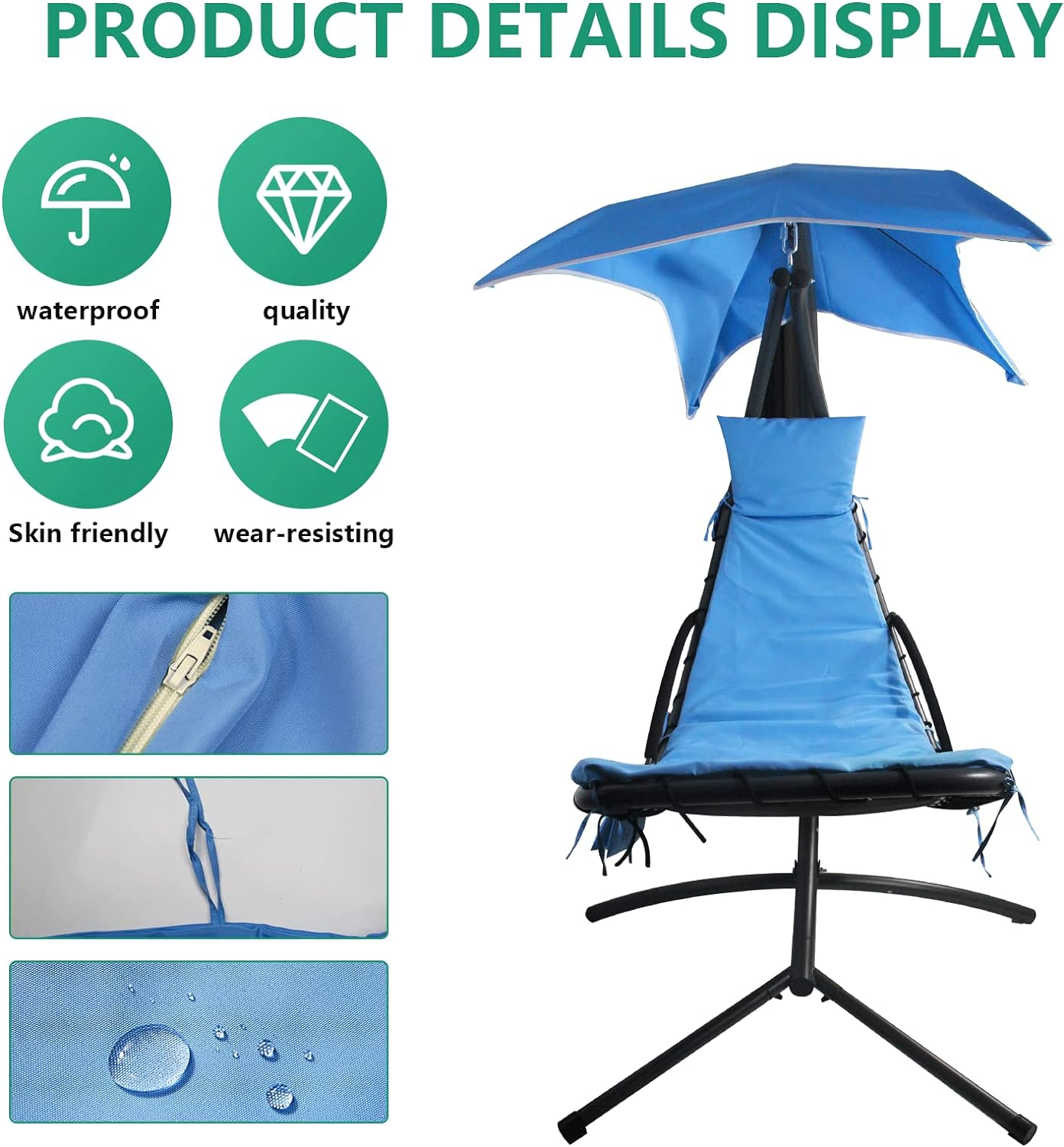 Outdoor Hanging Lounge Chair Replacement Cushion Cover and Umbrella Fabric, Made for Patio Curved Chaise Hammock Floating Swing Chair Pads, Waterproof Soft Fabric (Cushion Not Included), Blue - Khaki image number 6