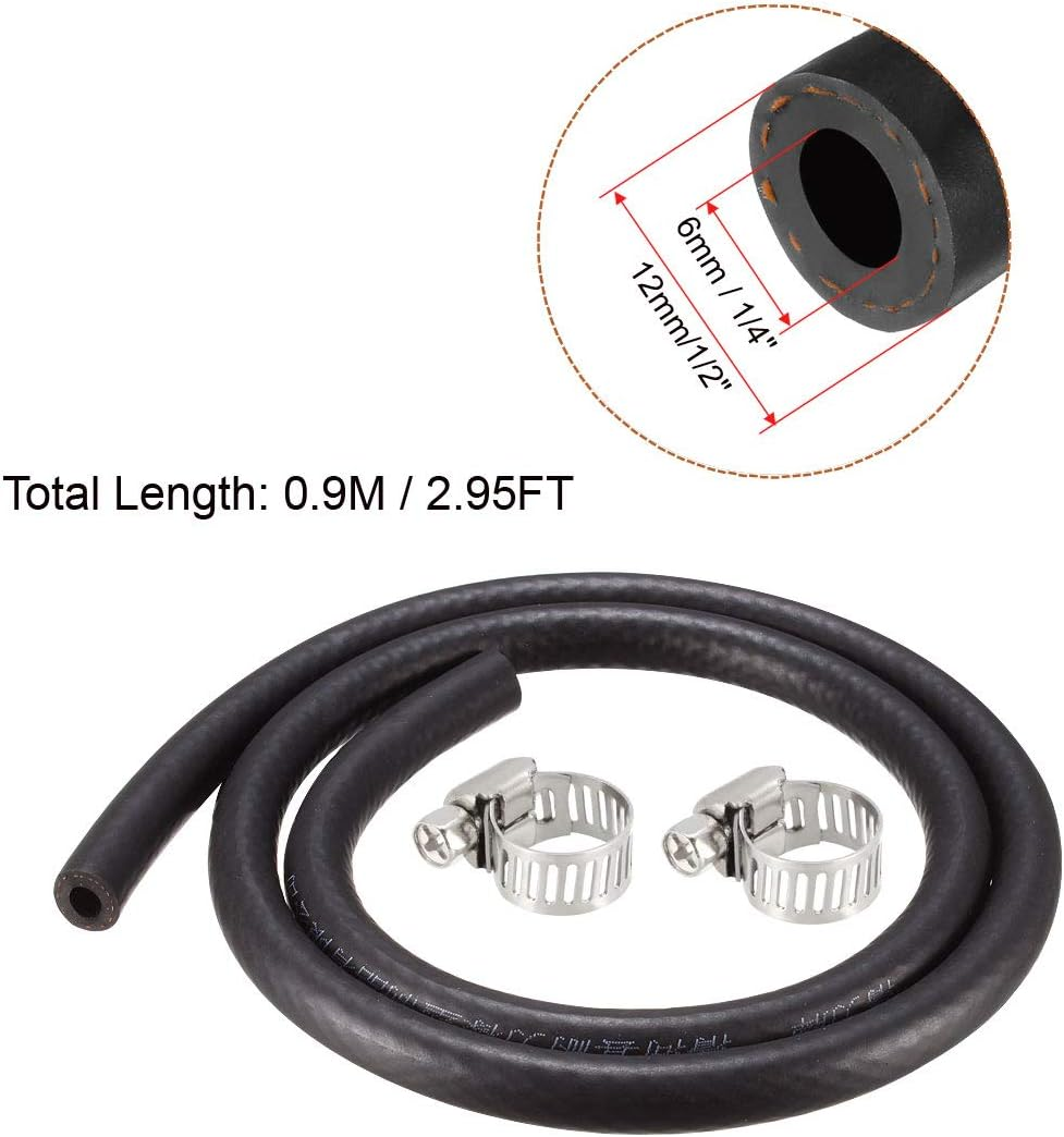 Uxcell Fuel Line Fuel Hose Rubber 6Mm I.D. 0.9M/2.95FT Diesel Petrol Hose Engine Pipe Tubing with 2 Clamps