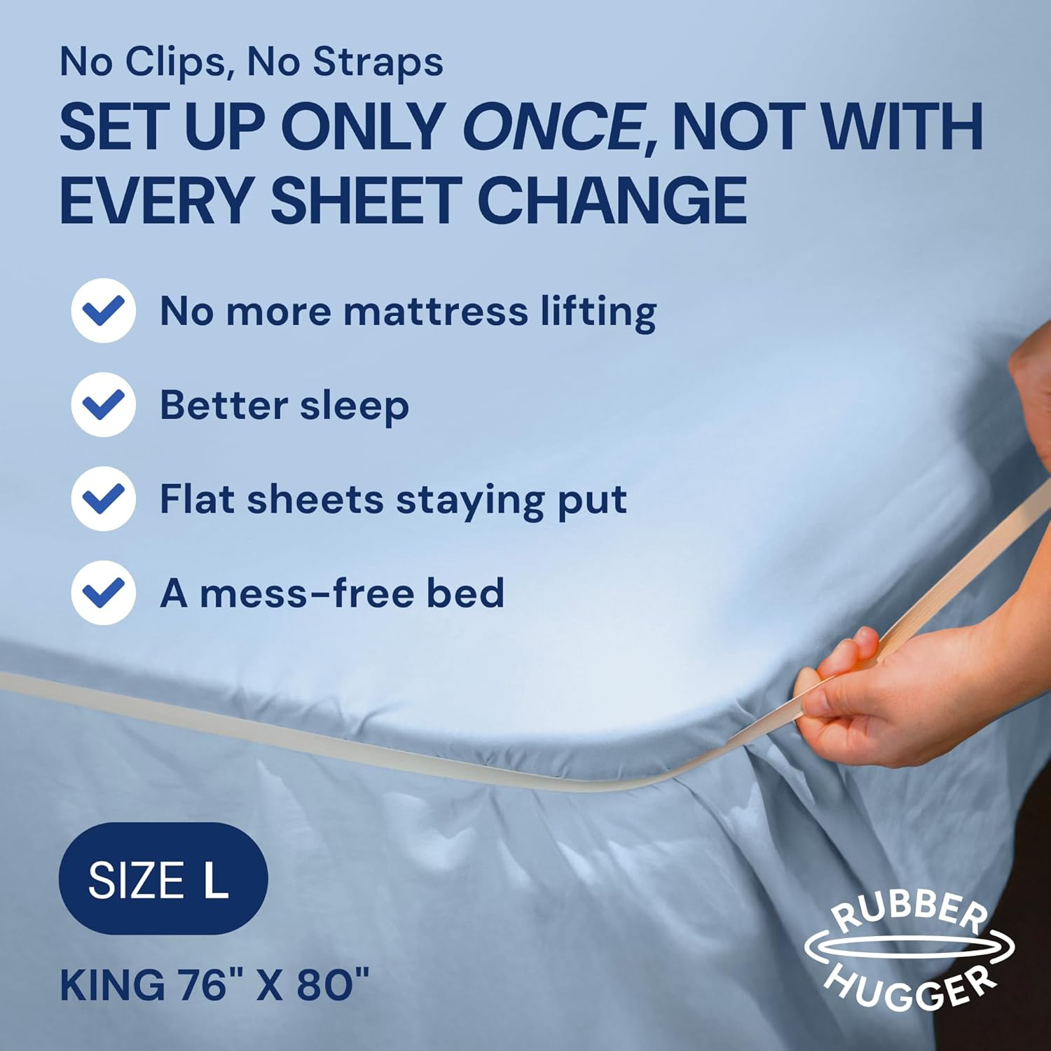 RUBBER HUGGER Bed Sheets Holder Band, King Size Mattress, Sheet Holder for Corners, Elastic Bedding Holder Band to Hold Sheets on the Bed, 1 Strap for Adjustable Mattresses Included, Large Size image number 4