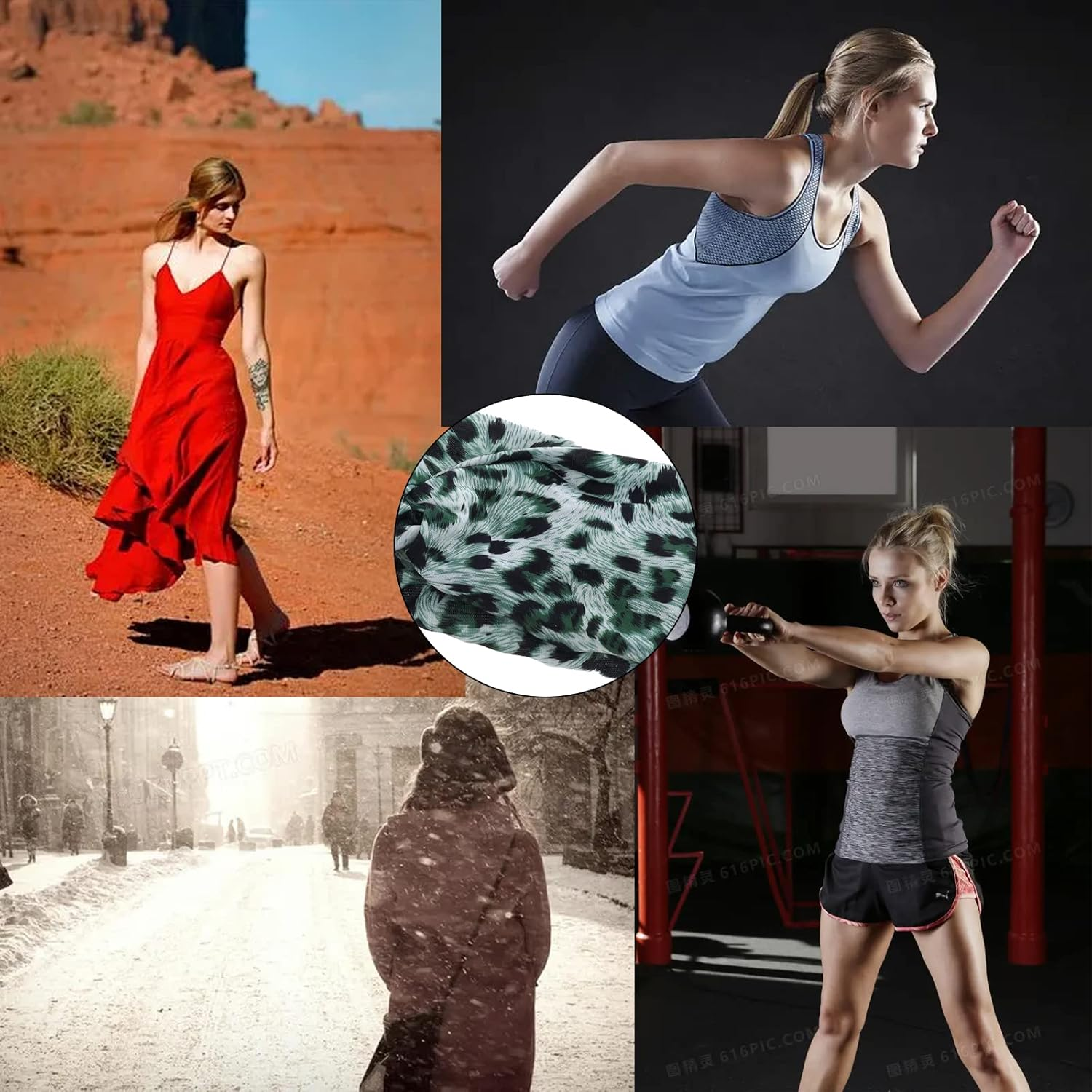 Woration Headband Yoga Leopard Print Cross Wide Elastic Headwear Head Wrap Hairband Twist Turban Knot Headwrap Hair Accessories for Women, Girls - Green - Leopard A image number 3