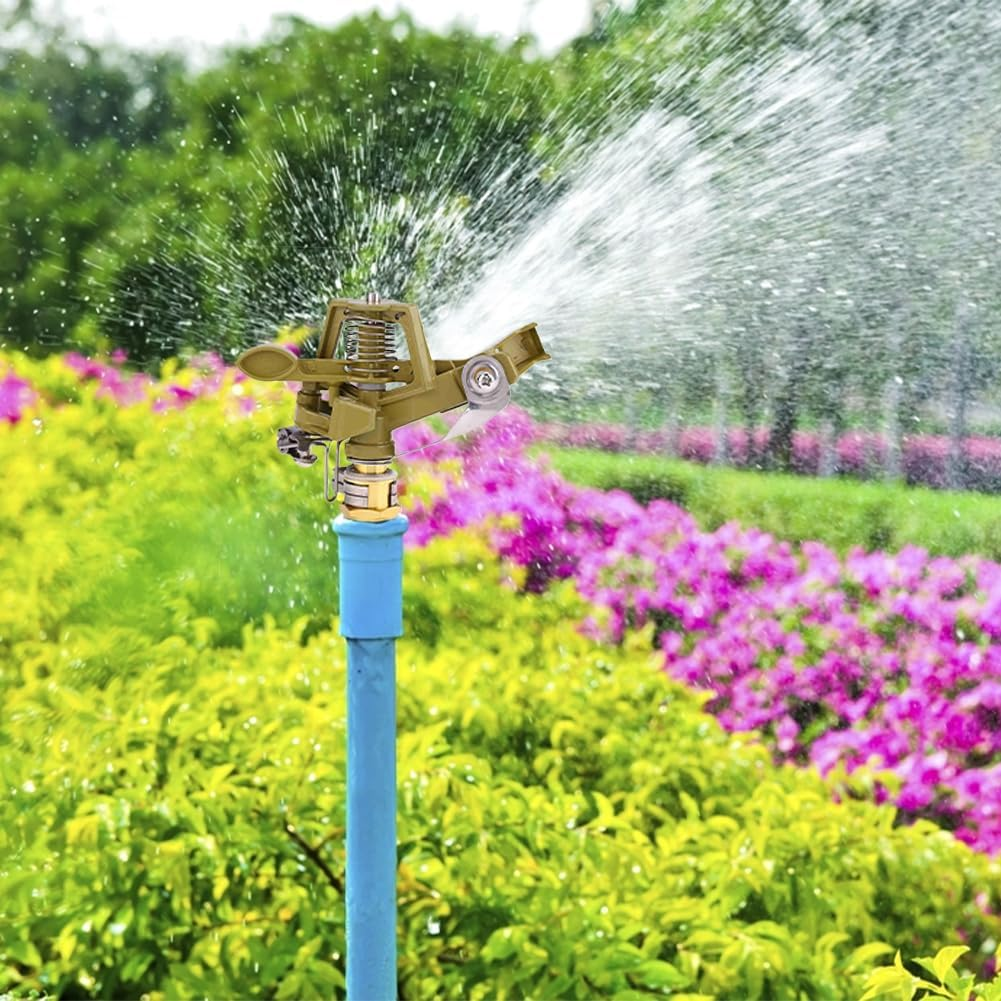 Impact Sprinkler Head, Impulse Sprinklers Water Irrigation Sprayer 360 &deg; Zinc Alloy Ground Insert Adjustable 20-40 FT Spray Distance Large Area Coverage Pattern for Patio Garden Yard Lawn(1/2") image number 1