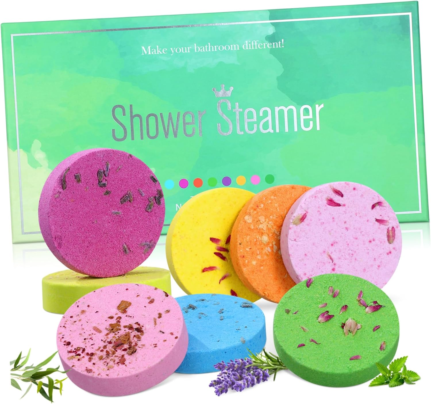 Aromatherapy Shower Steamers Tablets 8Pcs 30G Each with Dried Flowers Natural Bath Salt for Women Mood Relief and Relaxation Home Spa Bath Accessories image number 2