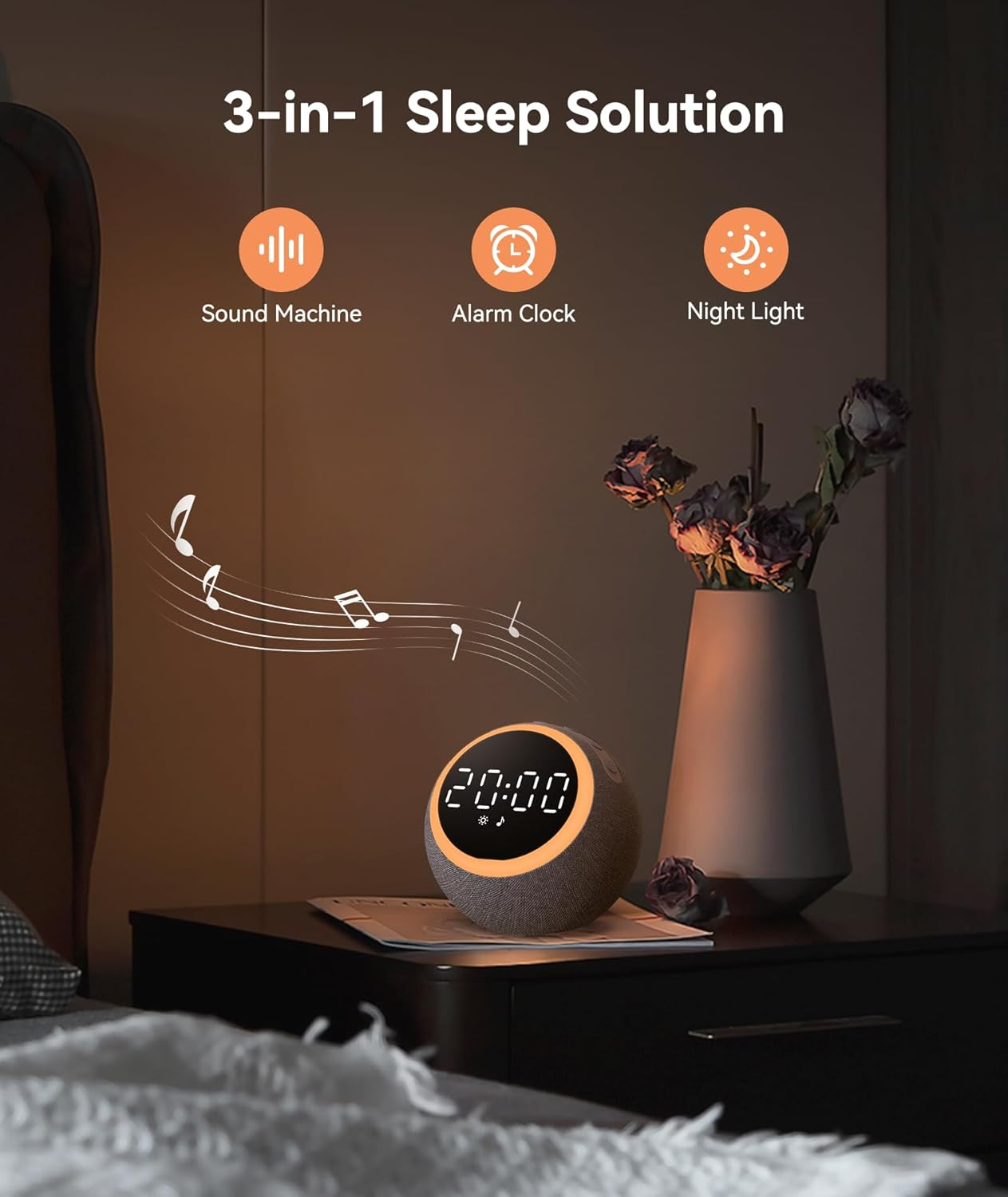 Dreamegg White Noise Machine - Sound Machine with 25 Soothing Sounds, Adjustable Night Light, 0-100% Dimmable Display, White Pink Brown Noise, 7 Alarm Sounds, Alarm Clock for Baby Kid Adult Bedroom