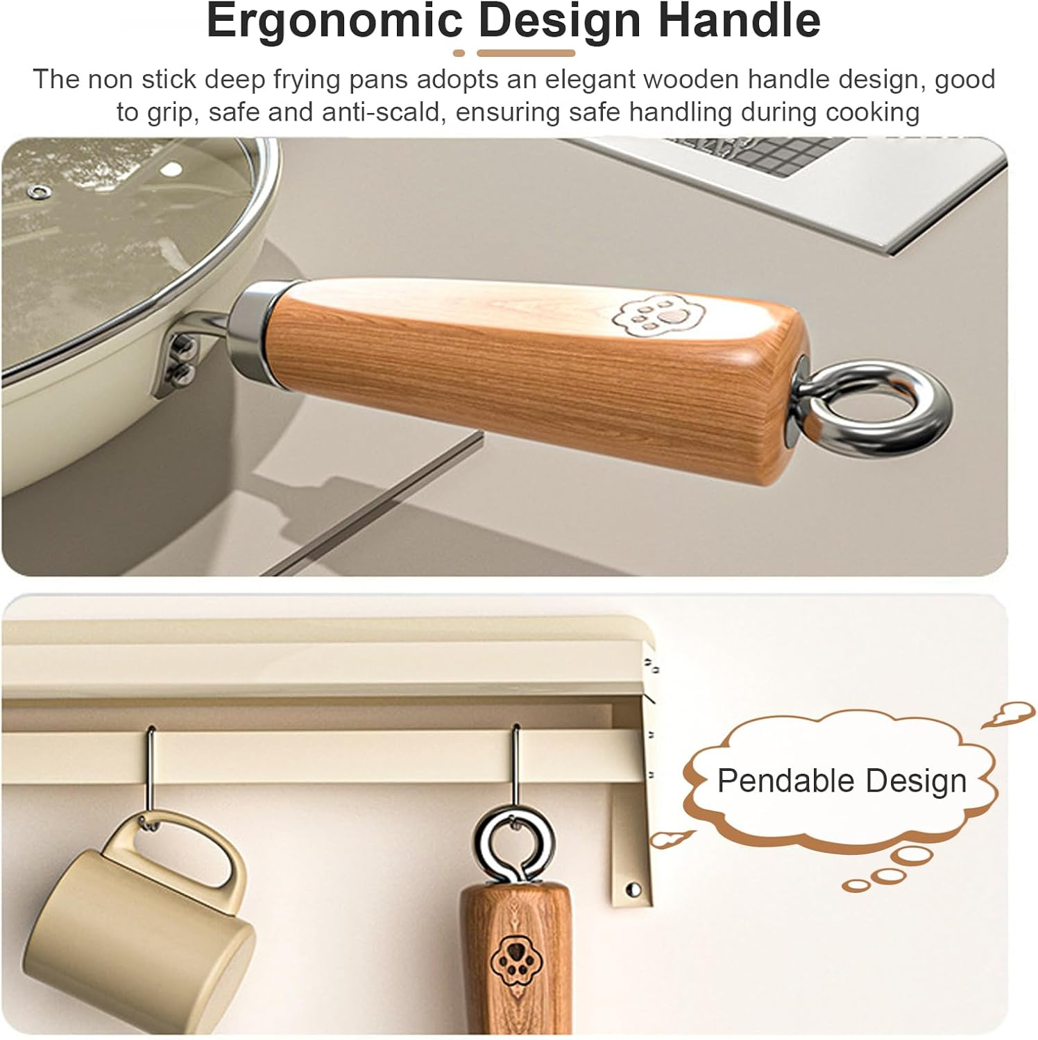 Nonstick Frying Pan Skillet, 24 CM Large Skillet with Lid, Ceramic Omelet Pan with Heat Resistant Handle, Skillet Induction Cookware for All Stove Tops, PFOA and Pfas-Free image number 4