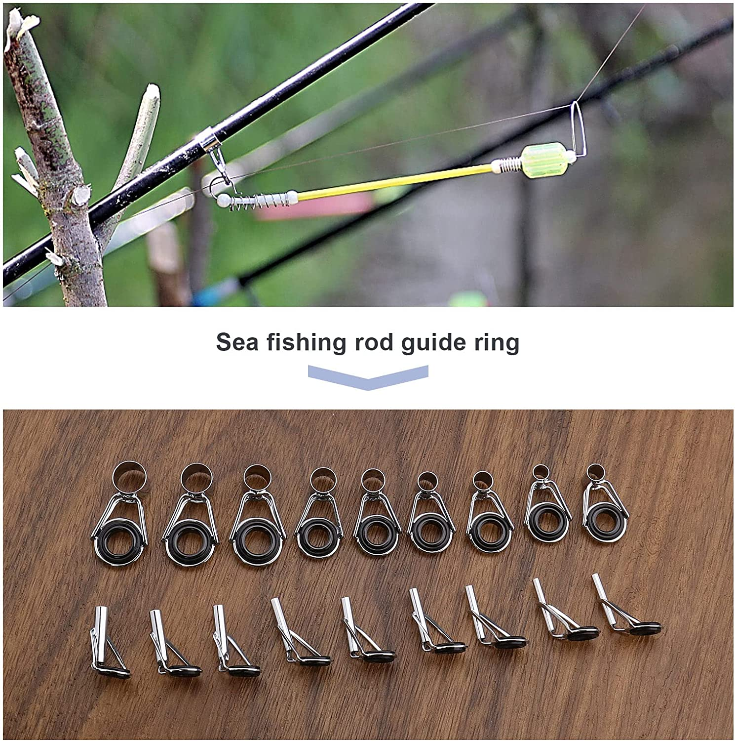 Emagtech 36PCS 1.6-8.6Mm Fishing Rod Tips Repair Kit Fishing Rod Rings Guide Stainless Steel Fishing Replacement Parts for Saltwater Freshwater image number 2