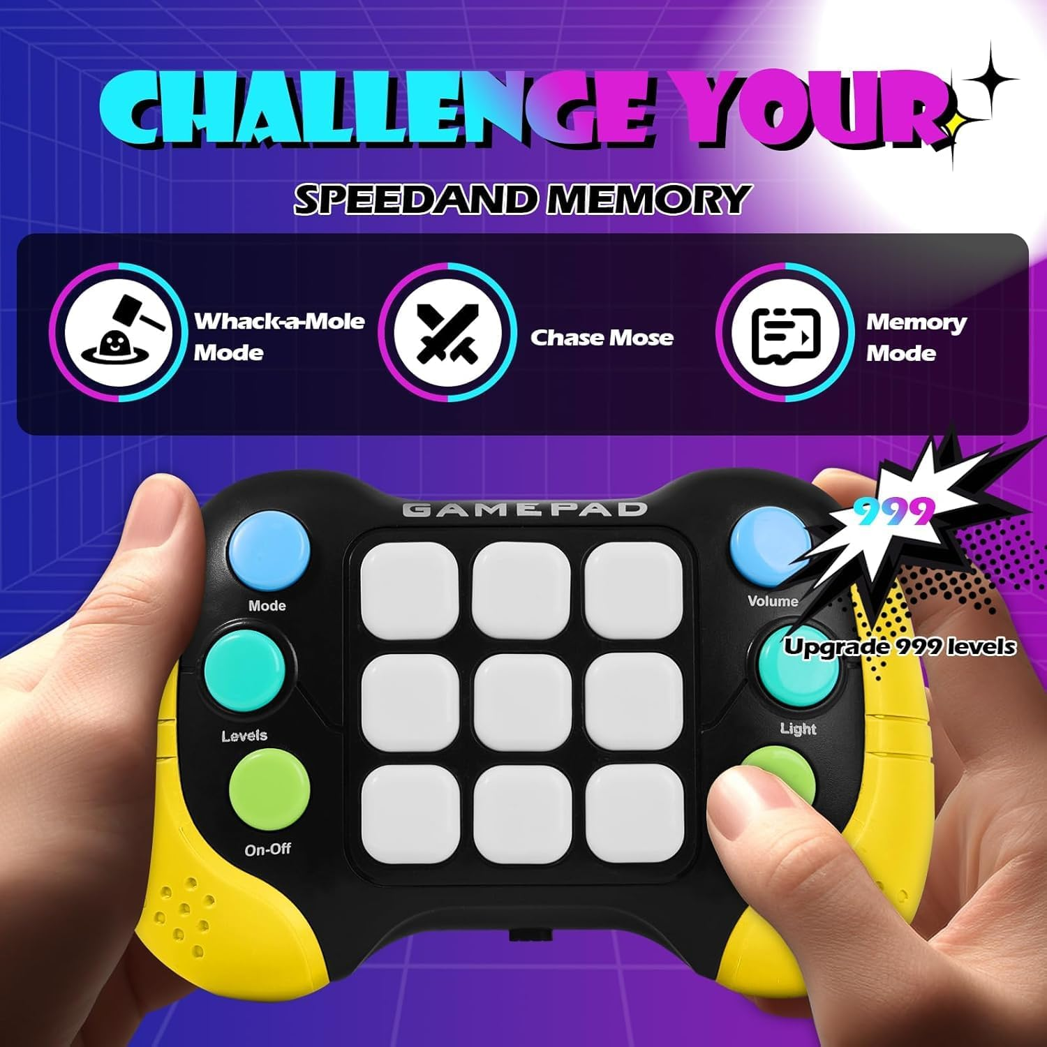 Fast Push Game Fidget Toys Handle, Quick Push Light up Pop Game Fidget Toy with 5 Gaming Modes, Quick Push Buttons Gamepad for Teens Adults, Christmas Birthday for 3-12 Year Old Kids (Grayish Black)