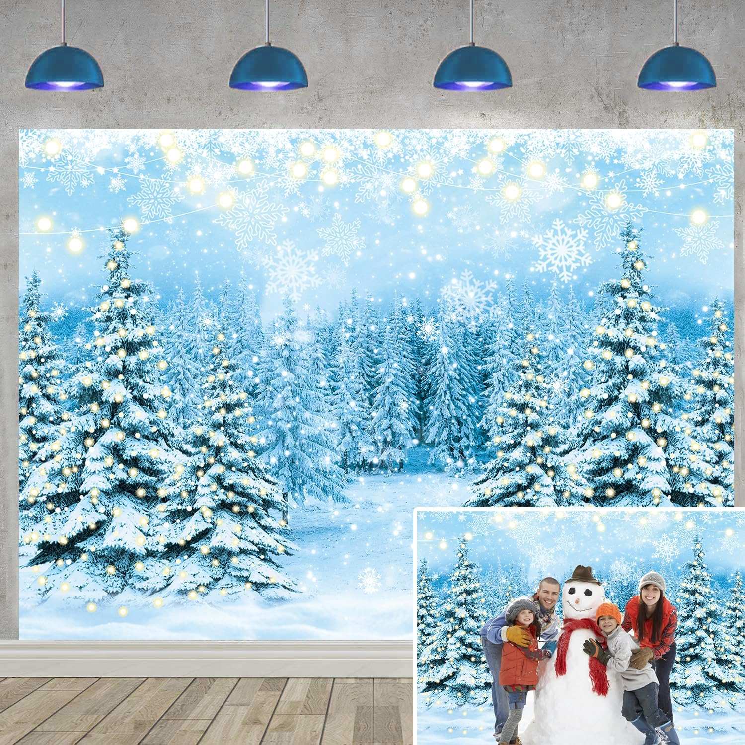 Winter Forest Scenery Backdrop Glitter Snowy Wonderland Pine Tree Snowflake Photography Background for Winter Christmas New Year Family Holiday Party Decorations Banner (82X59 Inch (7X5Ft)) image number 5
