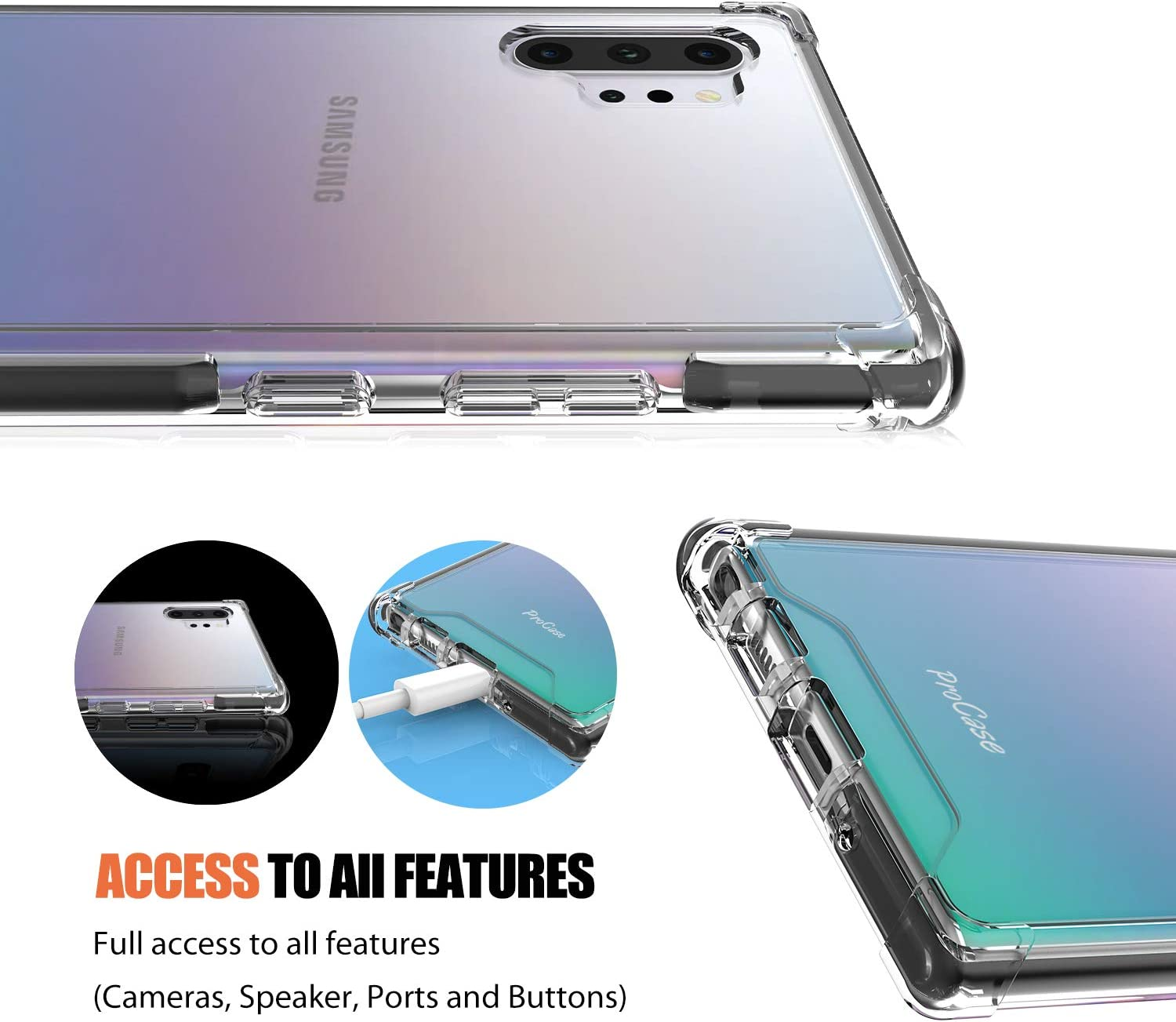 Procase Galaxy Note 10+ Plus/5G Case Clear, Slim Hybrid Crystal Clear TPU Cover with Reinforced Corners, Transparent Anti-Scratch Rugged Protective Case for Galaxy Note 10+ / 10 plus / 5G 2019-Black Frame image number 2