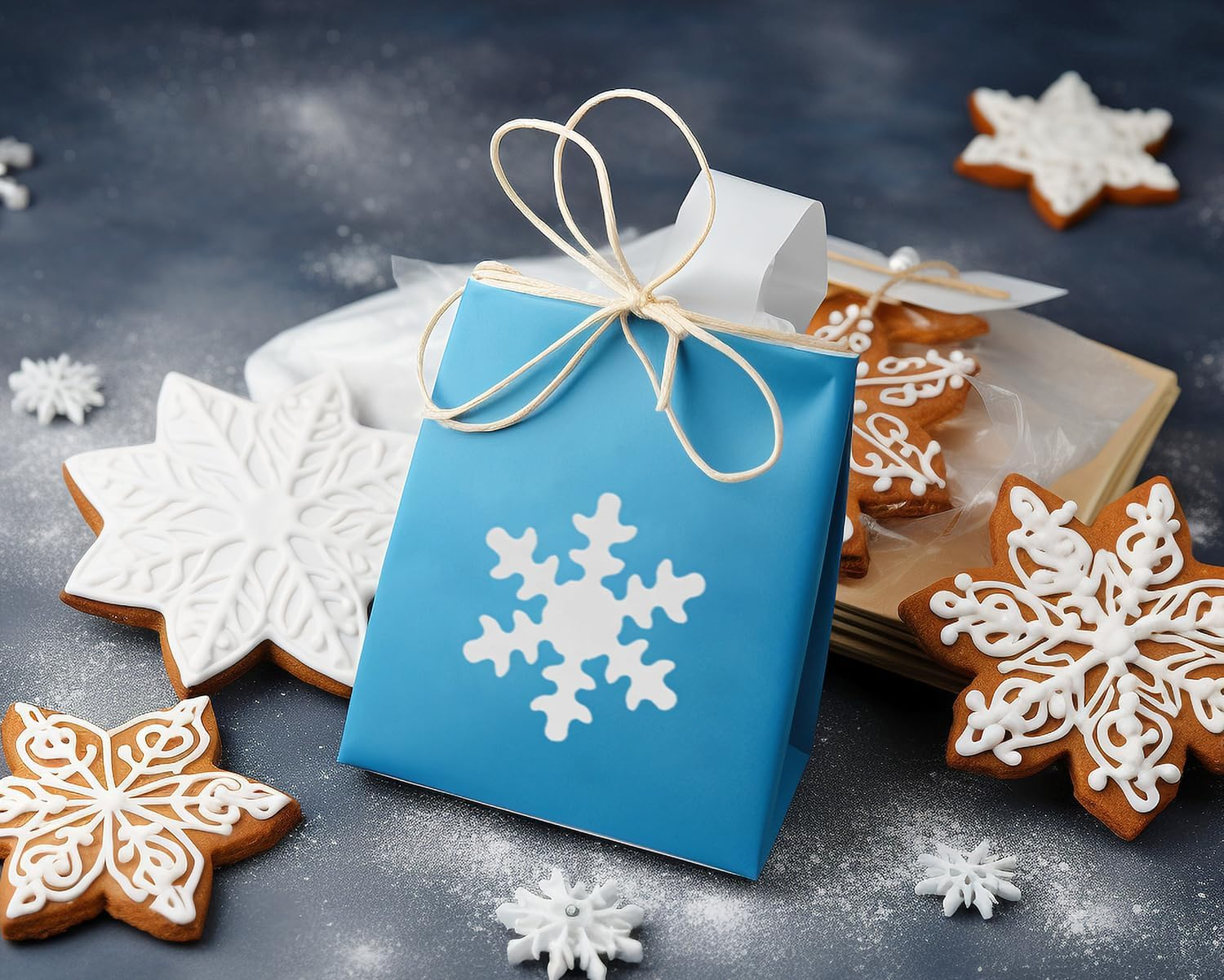 Tupalizy Snowflake Cake Topper Frozen Cupcake Toppers Christmas Cake Decorations Sprinkles for Cake Decorating Winter Snow Theme Xmas Holiday Wedding Birthday Party Supplies,Blue and White,50Pcs