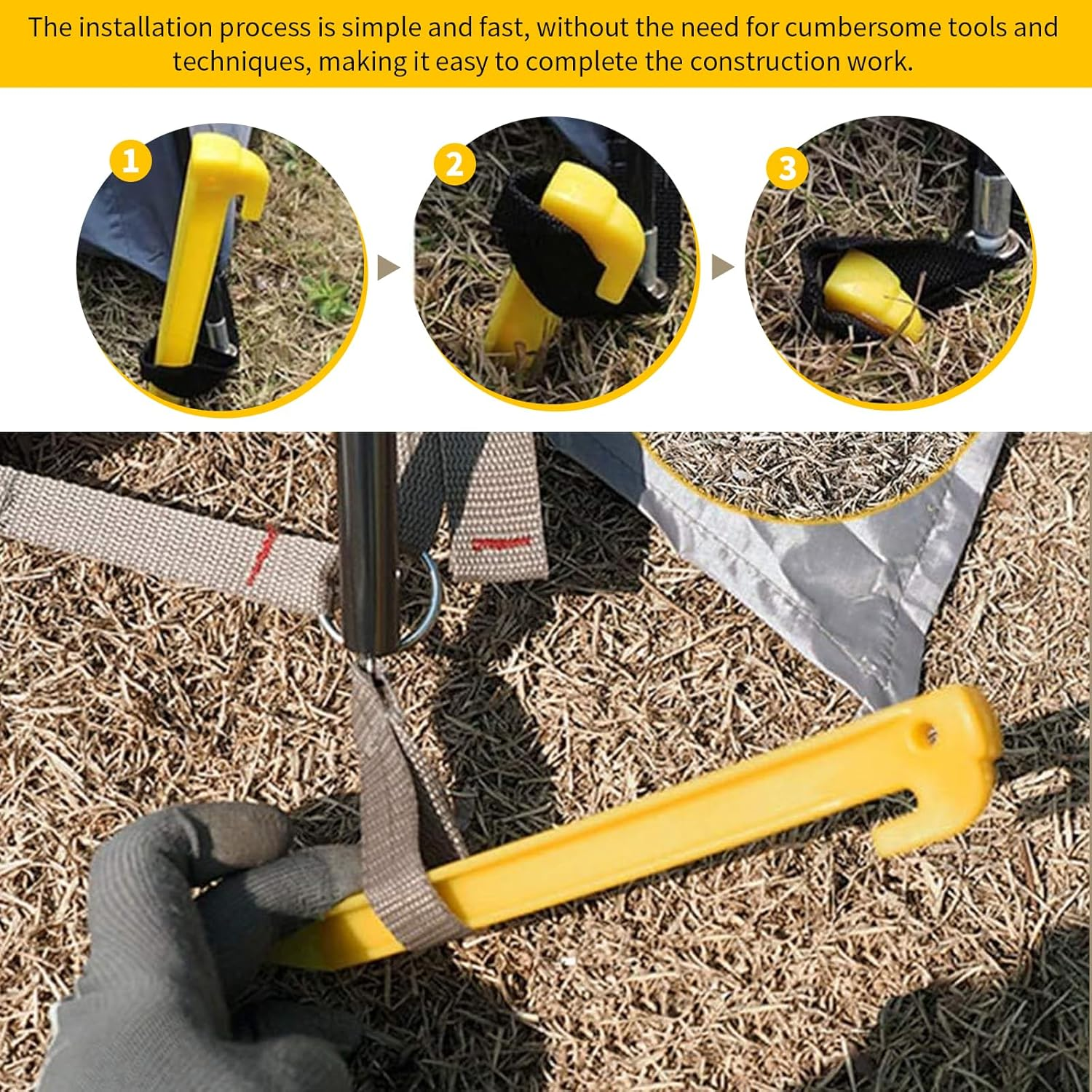 20 PCS Heavy Duty Tent Stakes, 30CM/12INCH Awning Pegs, Canopy Anchoring Pegs, Durable Spike Hook Tent Stakes, Sand Stakes, Camping Caravan Pegs Stakes, Outdoor Camping Beach Spikes Stakes (Yellow)