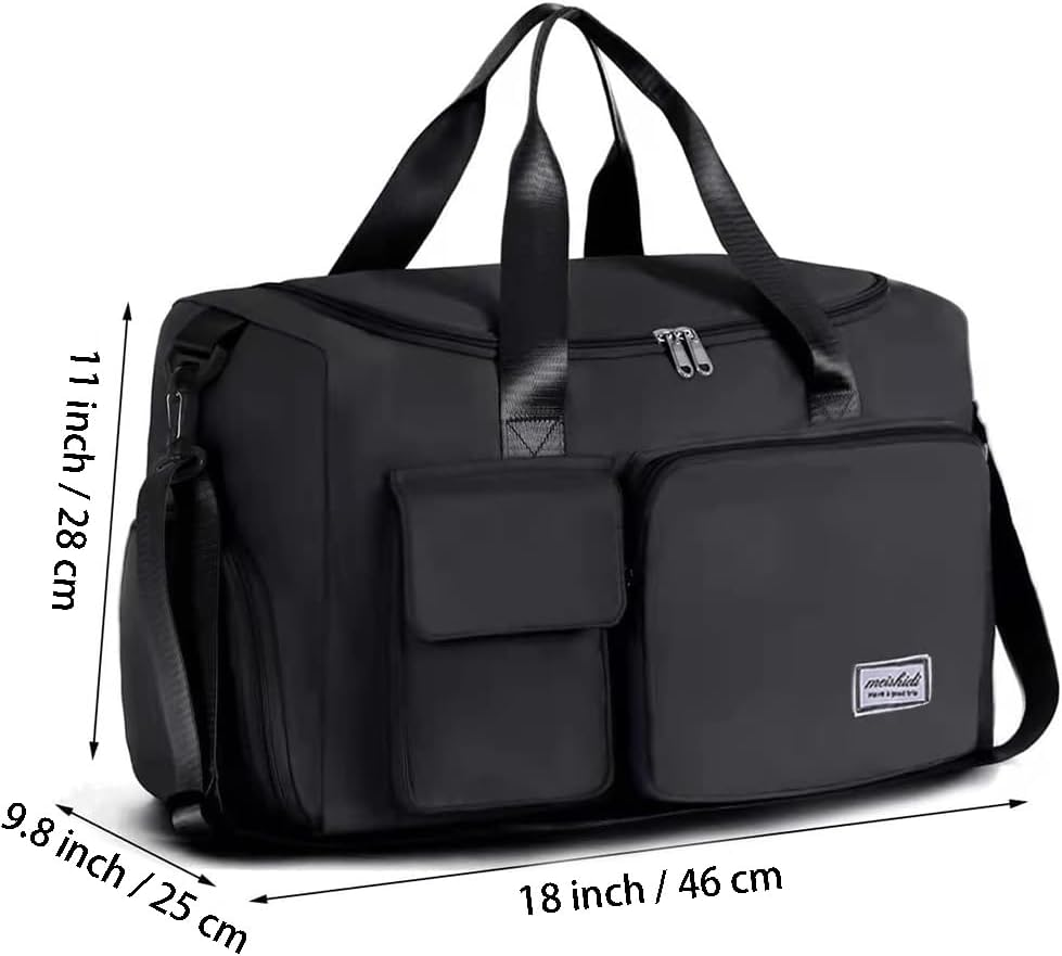 Travel Duffel Bag,Foldable Sports Gym Bag Dry Wet Separated Sport Duffle Bags Yoga Bag,Carry on Bag with Shoe Compartment Travel Weekender Bag(Black) image number 1