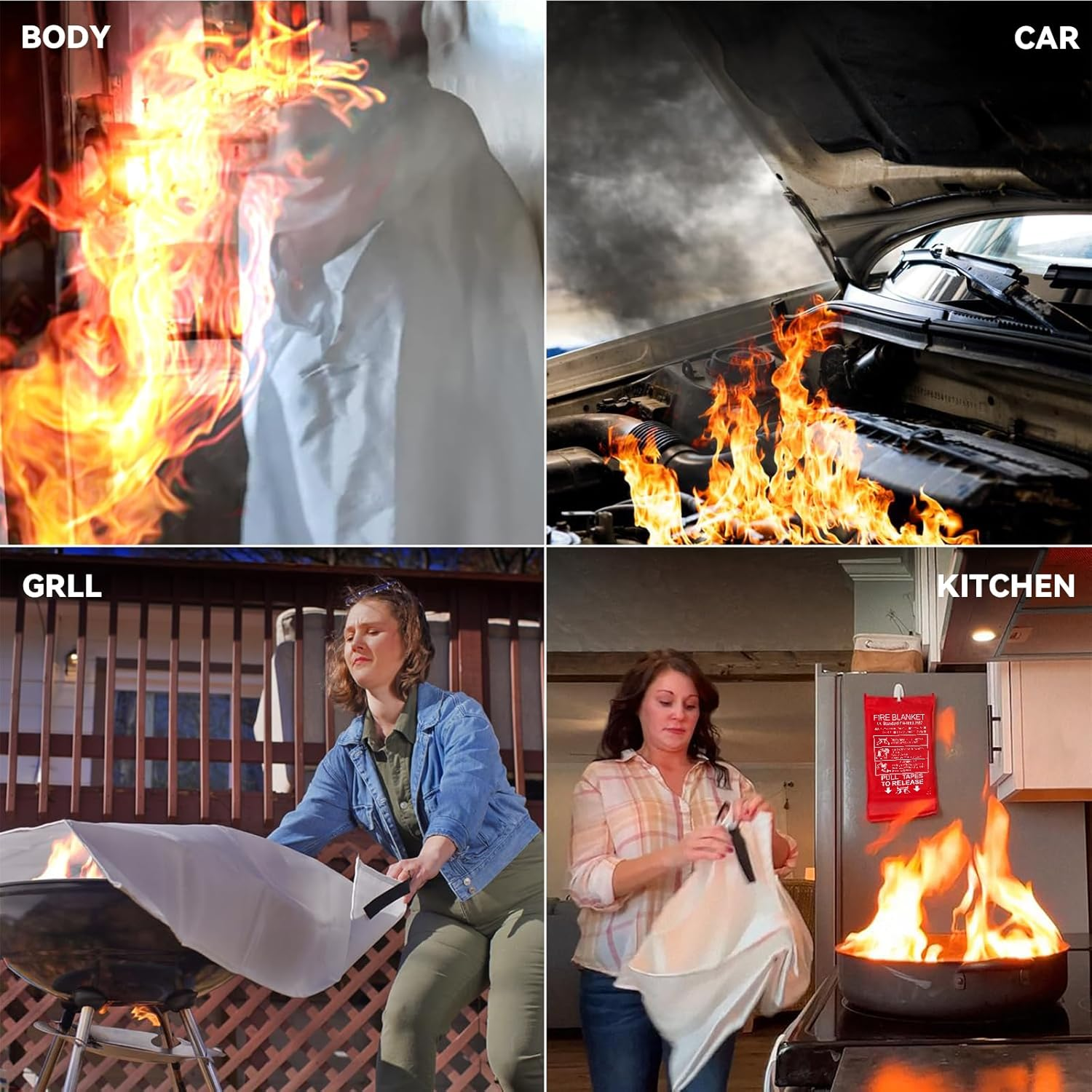 Emergency Fire Blanket for Home & Kitchen &ndash; 1.2M X 1.2M Fiberglass Fire Suppression Blanket, Fireproof Flame Retardant Safety Blankets for Camping, Grill, School, Car, Office, Warehouse, 2 Pack image number 6