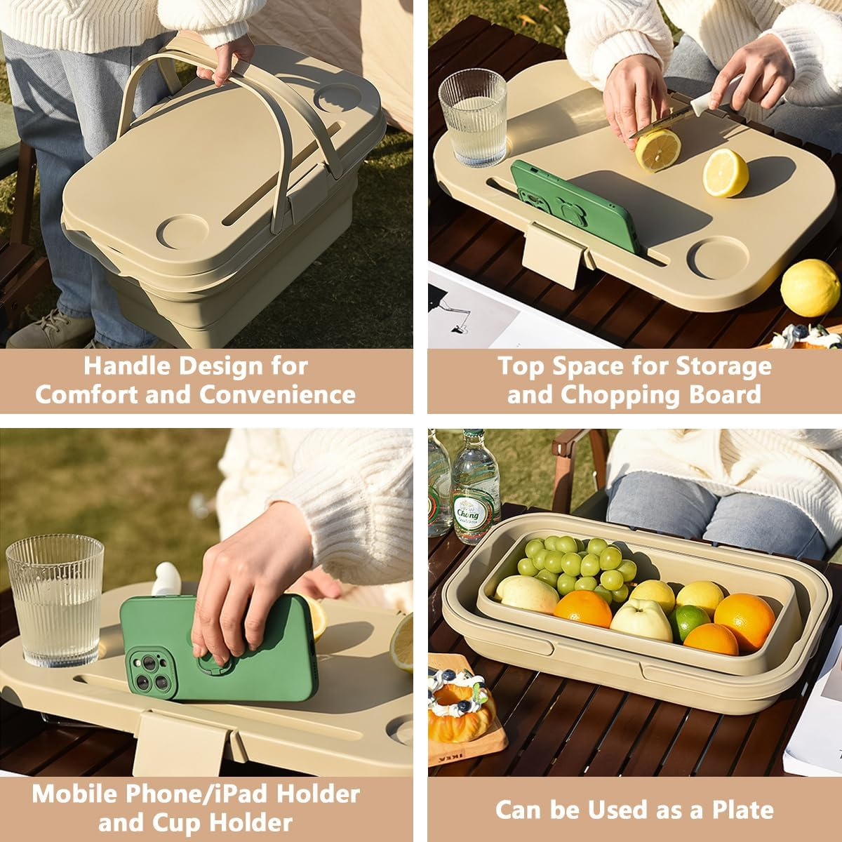 Collapsible Picnic Basket, Portable Large Capacity Picnic Basket, Foldable Picnic Bin with Lid Table, Multi-Functional and Water-Proof Storage Basket with Lid for Camping, Outdoor, Fishing image number 4