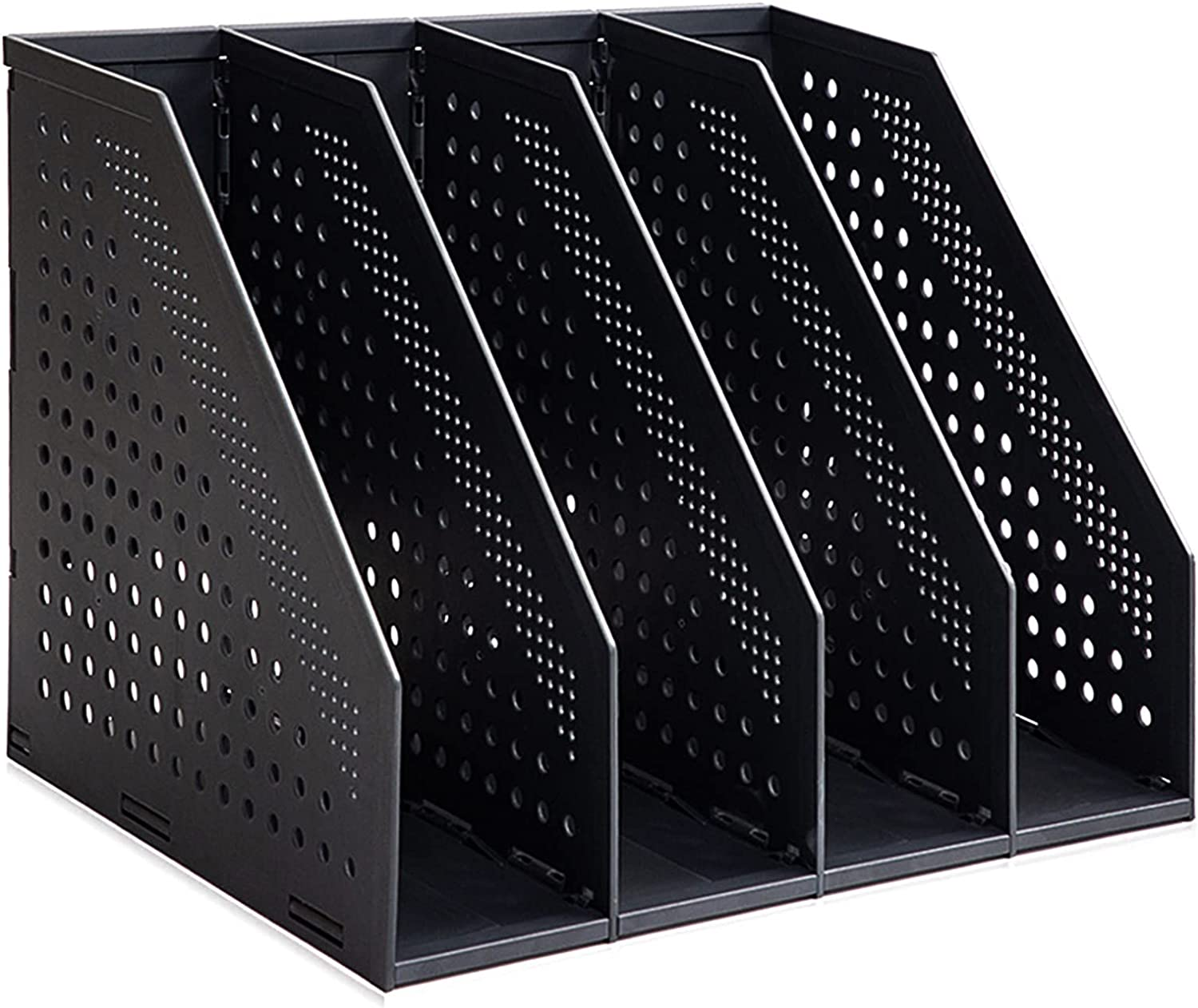 SAYEEC Collapsible File Organizer Magazine Holder Desktop 4 Compartment File Holder Plastic Divider Sorter Adjustable Stand Office Document Organizer Storage Bins Home School File Box (Black) image number 5