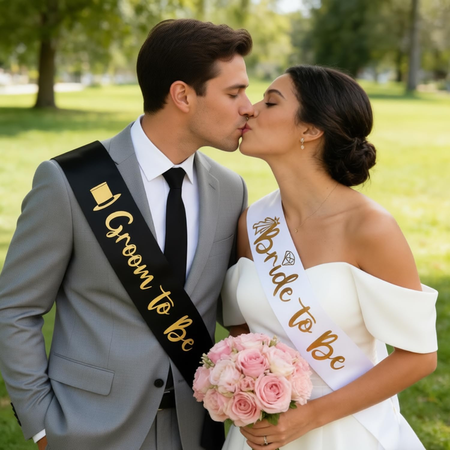 Bride to Be&Groom to Be 2 Pack Sash for Bridal Shower,Bachelorette Party Sash,Bridal Shower Favors and Decorations.(White&Black) image number 3