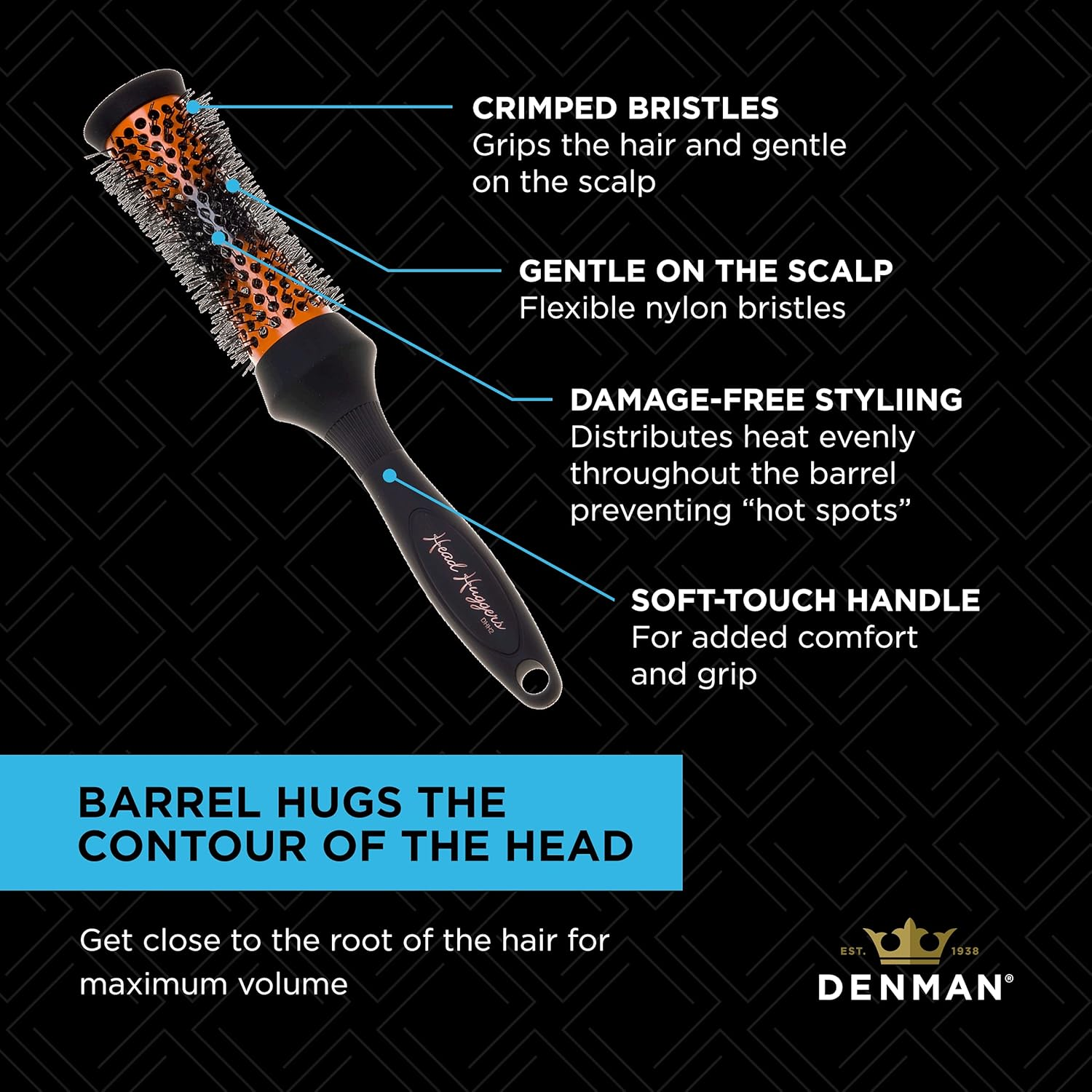 Denman (Small) Thermo Ceramic Hourglass Hot Curl Brush - Hair Curling Brush for Blow-Drying, Straightening, Defined Curls, Volume & Root-Lift - Orange & Black, (DHH2) image number 5