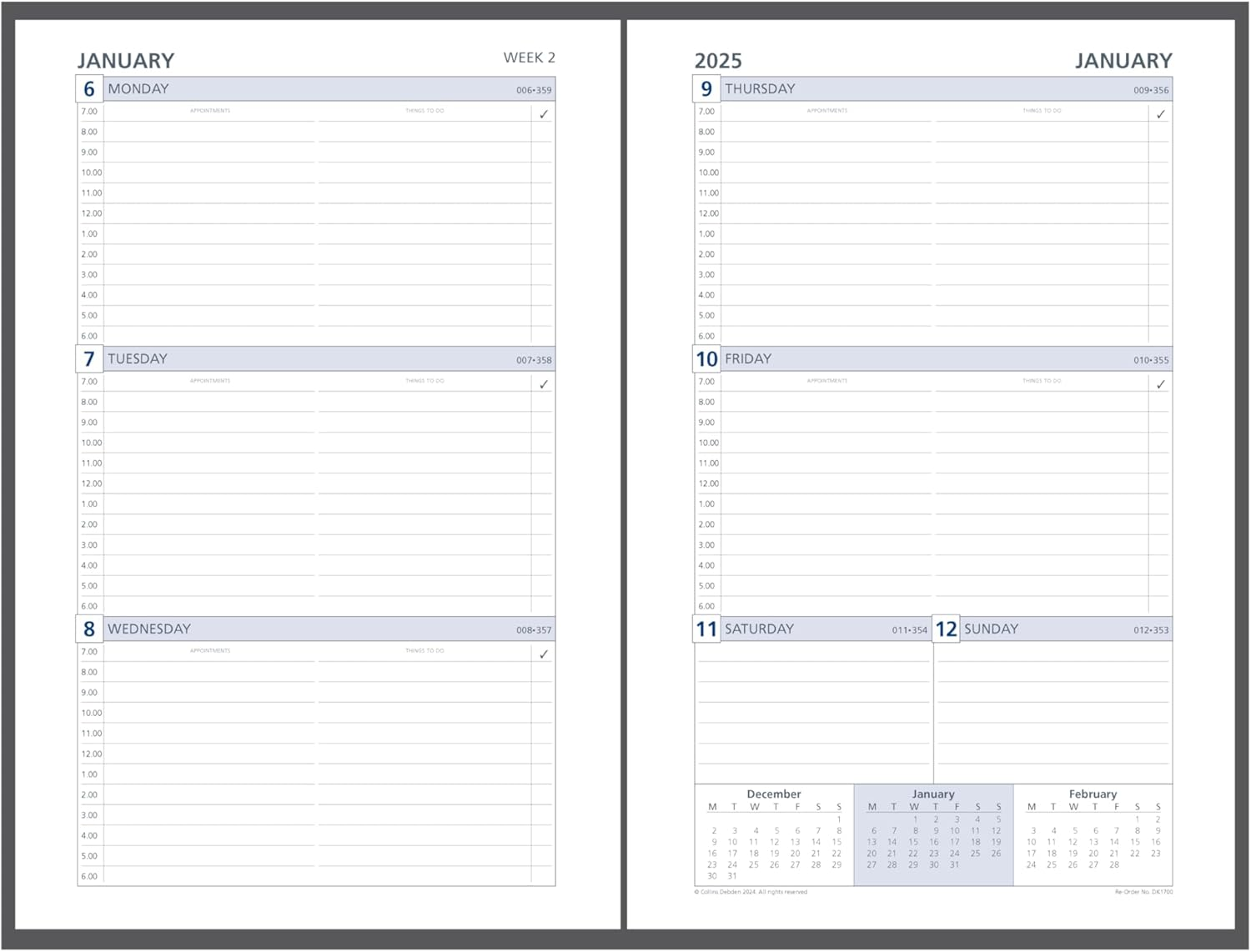 Collins Day Planners - Desk Week to View - Refill Diary/Planner - with Appointments - 2025