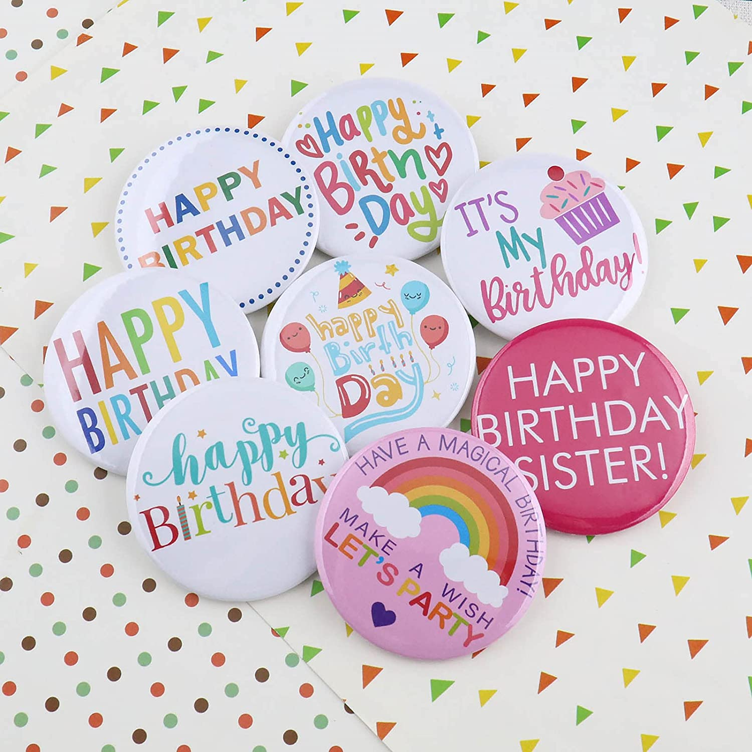 SING F LTD 8PCS Happy Birthday Badges Birthday-Themed Personalised Metal round Button Pins Party Supplies Decoration Essentials for Girls Boys image number 4