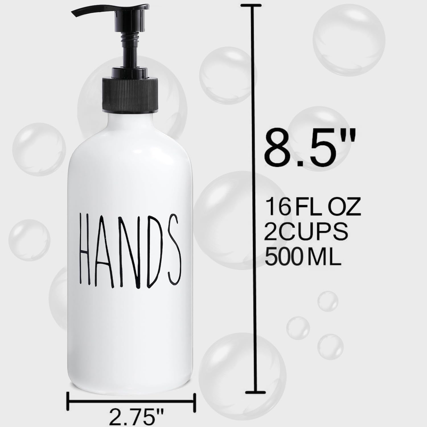 MOMEEMO Soap Dispenser Set 2 Pack, Contains Dish Soap Dispenser and Hand Soap Dispenser. 16 Oz Glass Soap Dispenser with Black Plastic Pumps, Perfect for Black and White Kitchen Decor. (Black & White) - Hd Black White image number 3