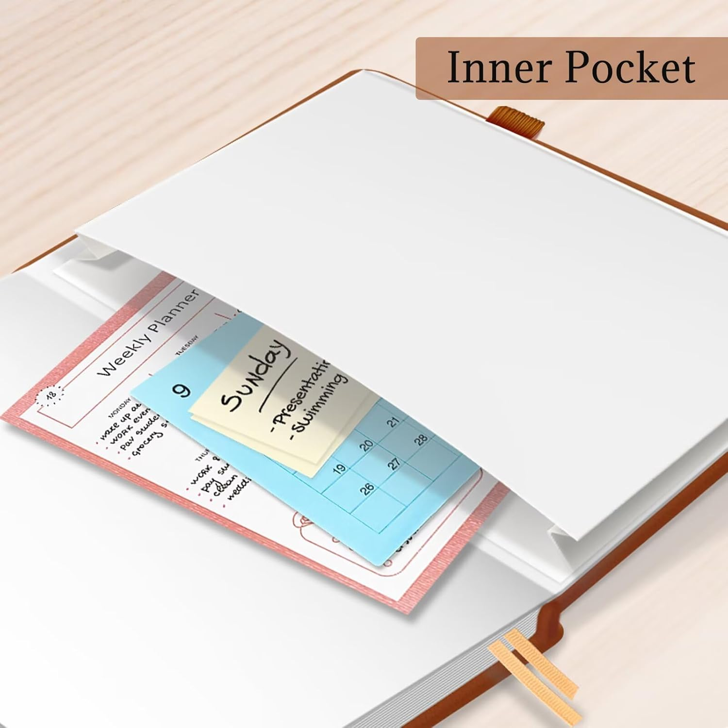 Lonely Oak Lined Journal Notebook, A5 Hardcover Lined Notebook for Women & Men, 120GSM Acid-Free Paper with Leather Hardcover and Inner Pocket, Daily Diary Journal for Work(Brown) image number 5