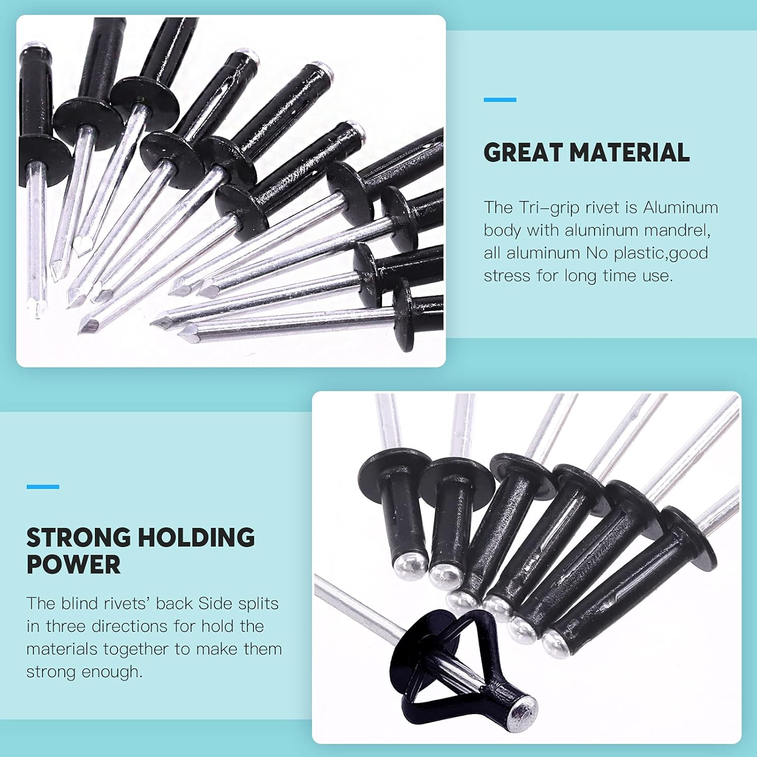 80Pcs 3/16" Long Grip Tri-Grip Rivets Tri-Fold Tri Bulb Long Pop Mounting Rivet Kit for Kayak and Boat Accessories - 70, Silver image number 2