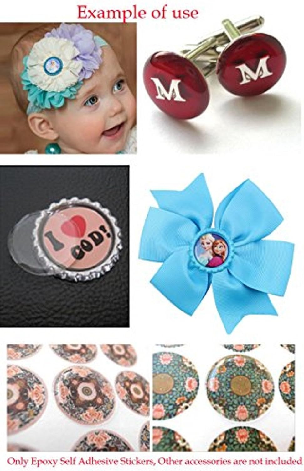 Yueton Pack of 100 Clear 1 round Craft Bottle Caps Epoxy Self Adhesive Stickers for Hair Bows Pendantsscrapbooks image number 2