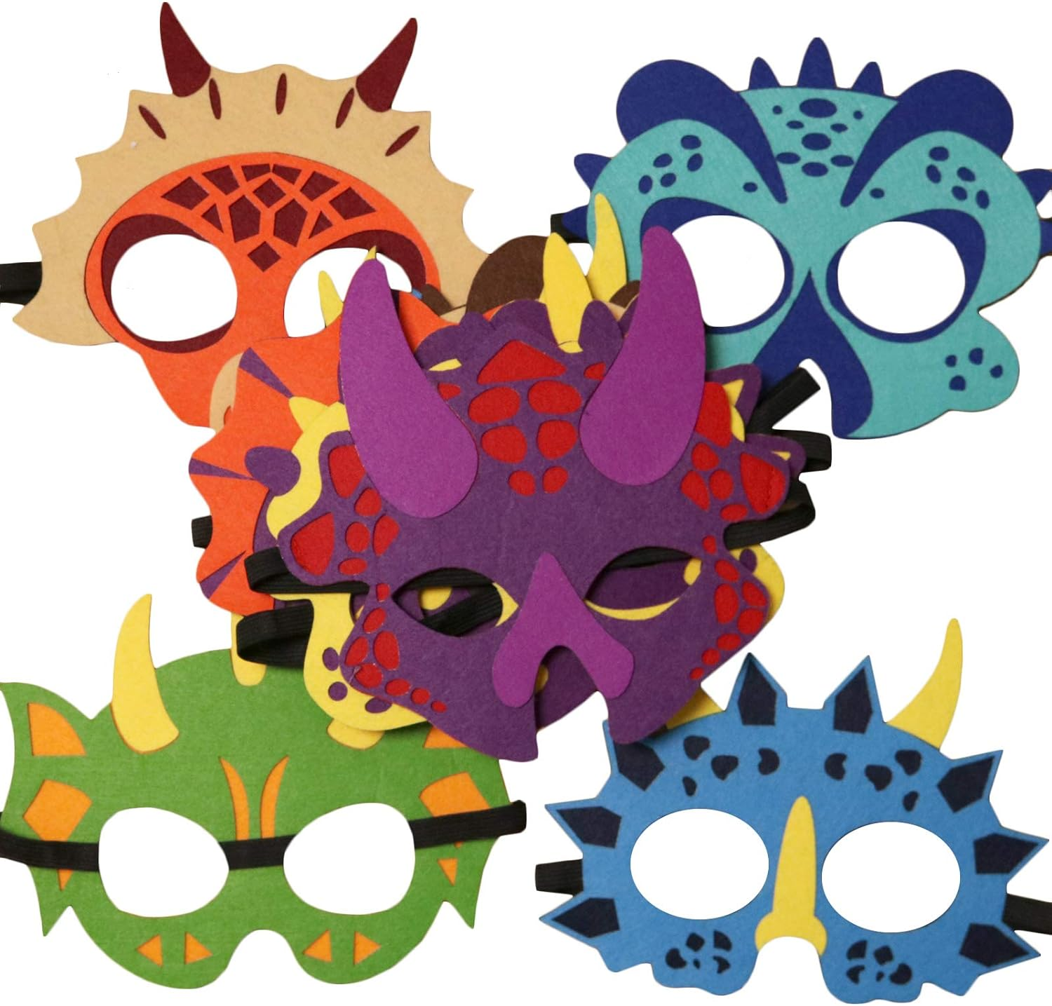 24 Packs Dinosaur Masks Party Supplies Felt and Elastic for Kid Dinosaur Masks Dress-Up Party Favors 24 Masks for Birthday Gifts Party Decorations image number 1
