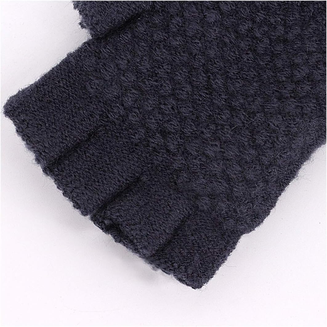 Surkat Winter Half Finger Gloves Knitted Mittens Convertible Flip Top Fingerless Gloves for Girls Boys Kids Children image number 2