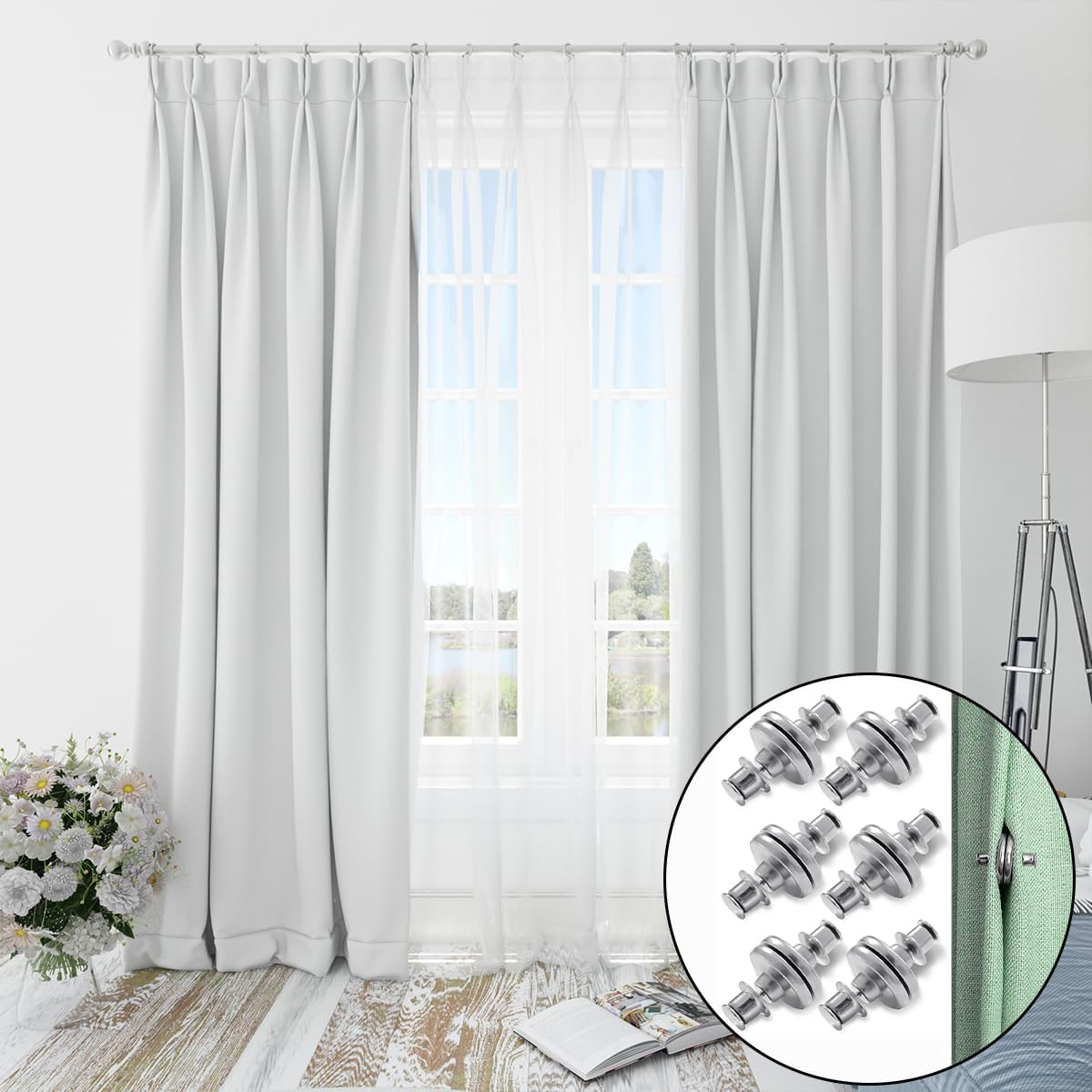 Curtain Magnets Buckle, 6 PCS Magnetic Curtain Clips for Bedroom Living Room Office (Silver)