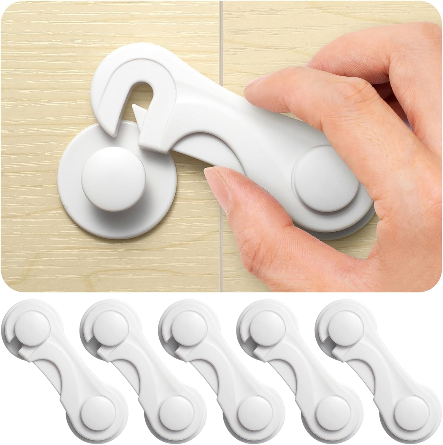 Inaya 6-Pack Child Proof Locks for Cabinet Doors, Pantry, Closet, Wardrobe, Cupboard, Drawers - 3M - No Drilling - Child Safety Locks for Cabinets and Drawers - Baby Proofing Cabinet Lock