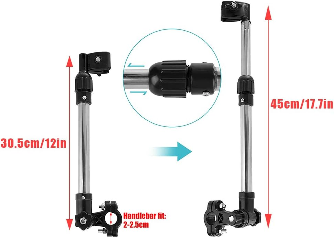 Umbrella Mount Holder, Bicycle Umbrellas Stand Adjustable 360 &deg; Retractable Stainless Steel Bike Support Bar Holder Mounted Frame Handle Connector for Electric Walker Wheel Chair Cart Pram image number 5