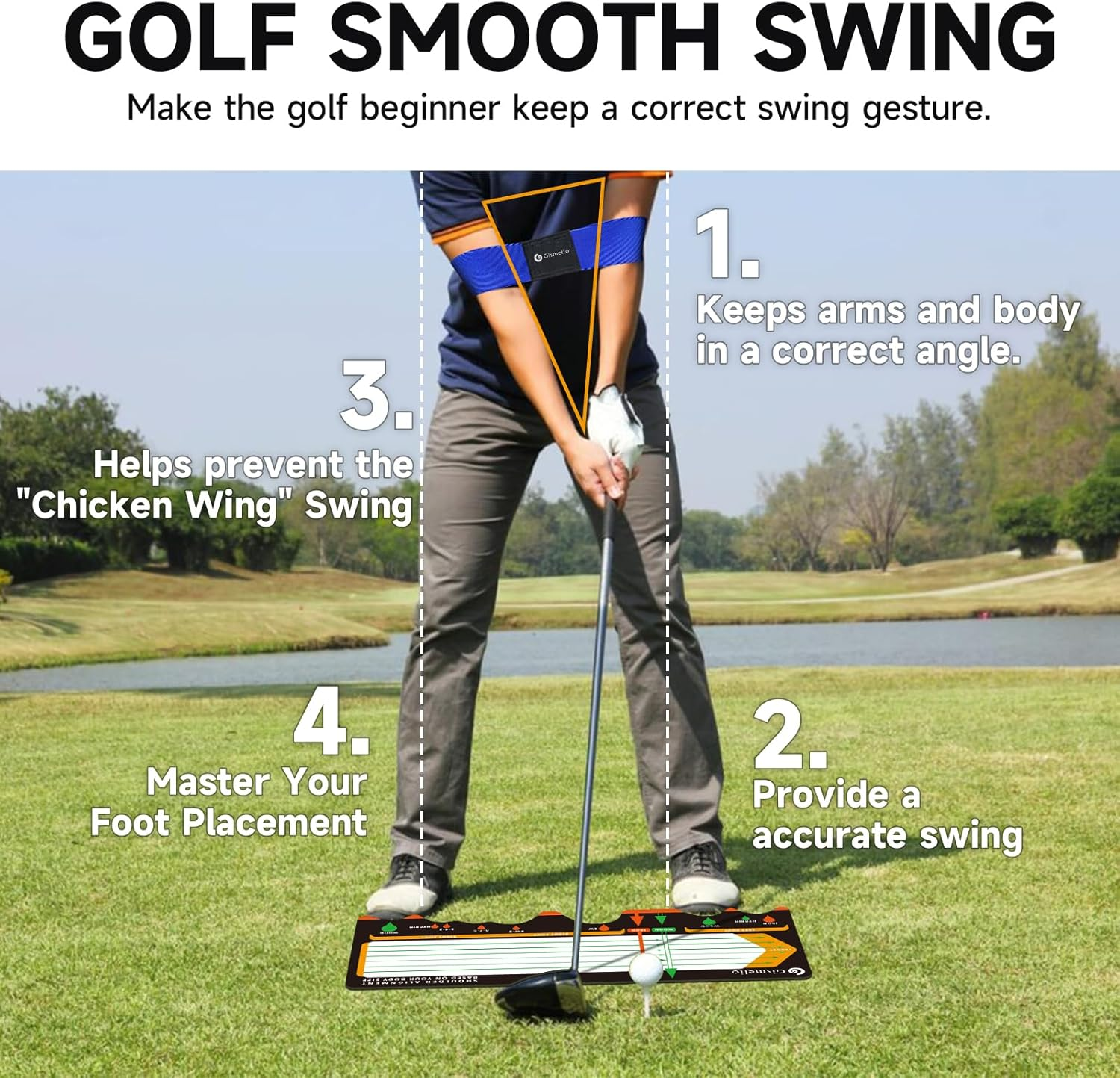 Golf Training Mat for Beginners | Posture Assistance and Entry-Level Stance Corrector | Golf Training Aids Pad for Men Women - Black+Blue image number 2