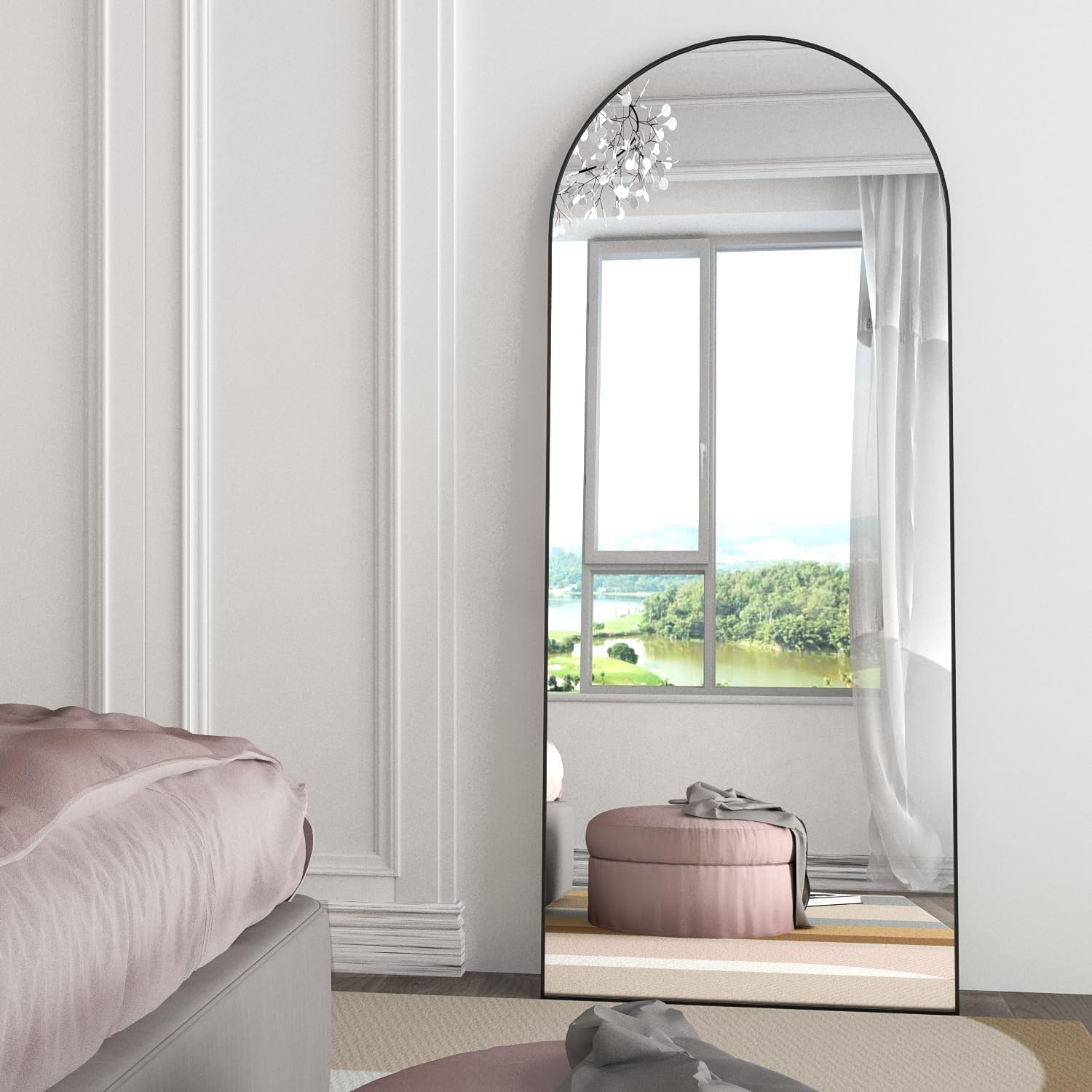 Arch Full Length Mirror Arched Floor Mirror 165 X 60Cm with Stand Large Wall Mirror Full Body Mirror Black Standing Hanging or Leaning against Wall for Bedroom Entry, Bedroom, Living Room image number 3