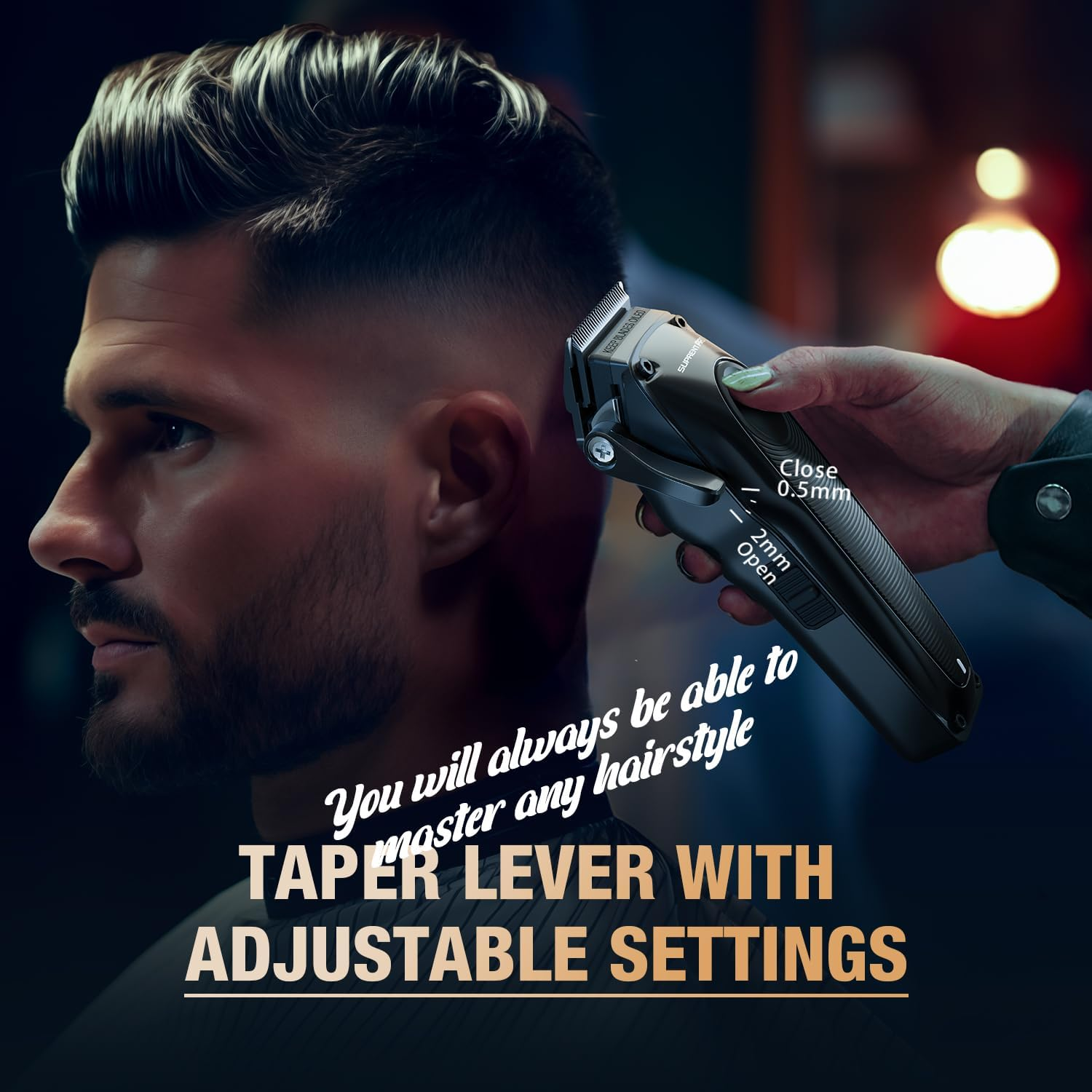 SUPRENT PRO Professional Hair Clippers for Men - DLC Coated Blade with Power Compensator Motor - Cordless Hair Trimmer Set for Barbers with Charging Base - Premium Hair Clipper Kit (Black) (Black) image number 5