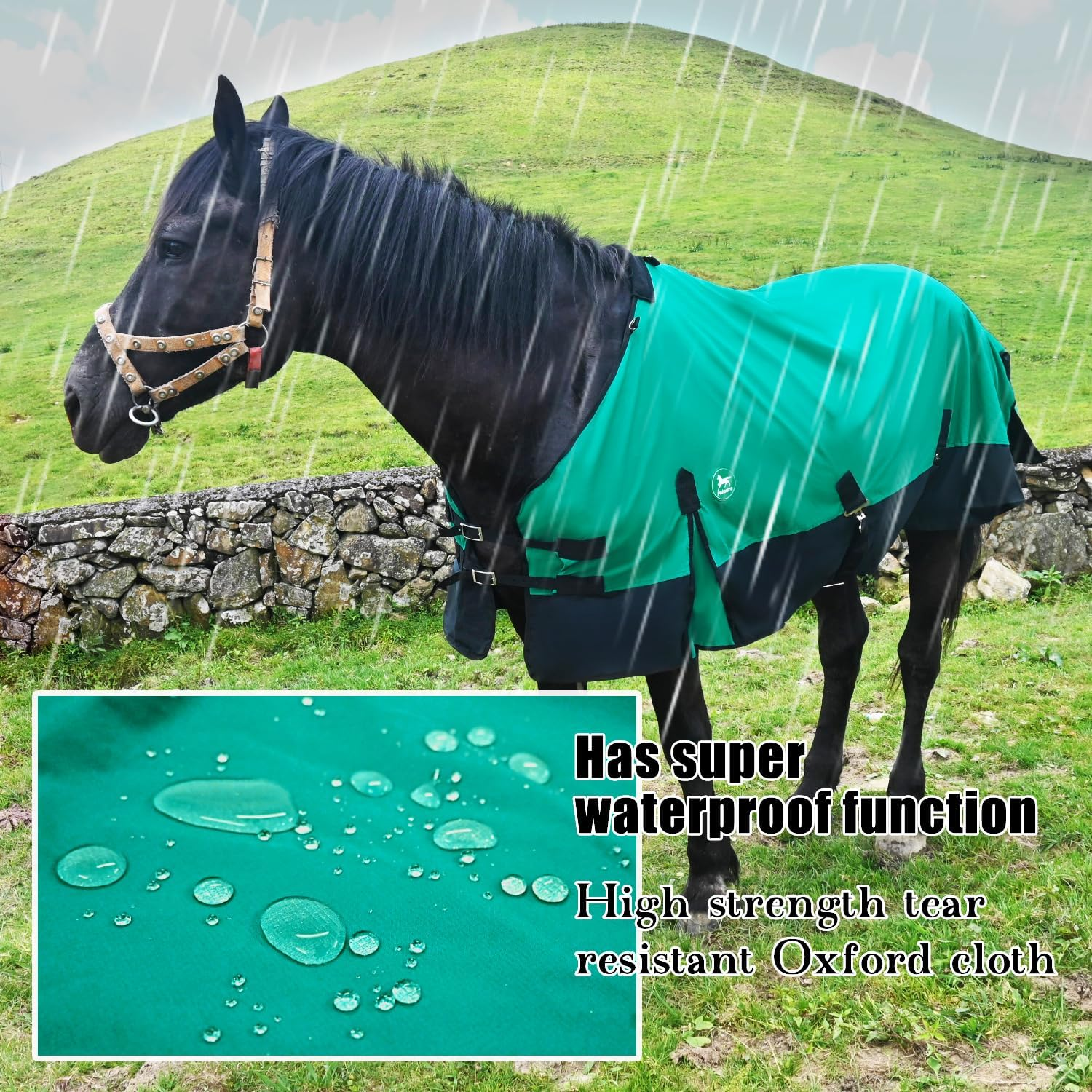 Waterproof Horse Blanket|Waterproof and Breathable Horse Care Blankets|Horse Blankets for Real Horses|Stands up to the Elements, Keeping Your Horse Warm and Dry(66Inch-Green) image number 6