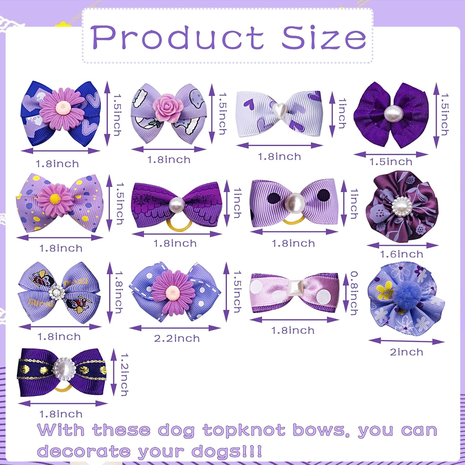 30PCS/15PAIRS Purple Dog Hair Bows with Rubber Bands Puppy Hair Bowknot Top Knot Elastic for Girl Female Doggy Cat Rabbit Poodle Pet Animal Grooming Accessories Attachment&hellip; image number 6
