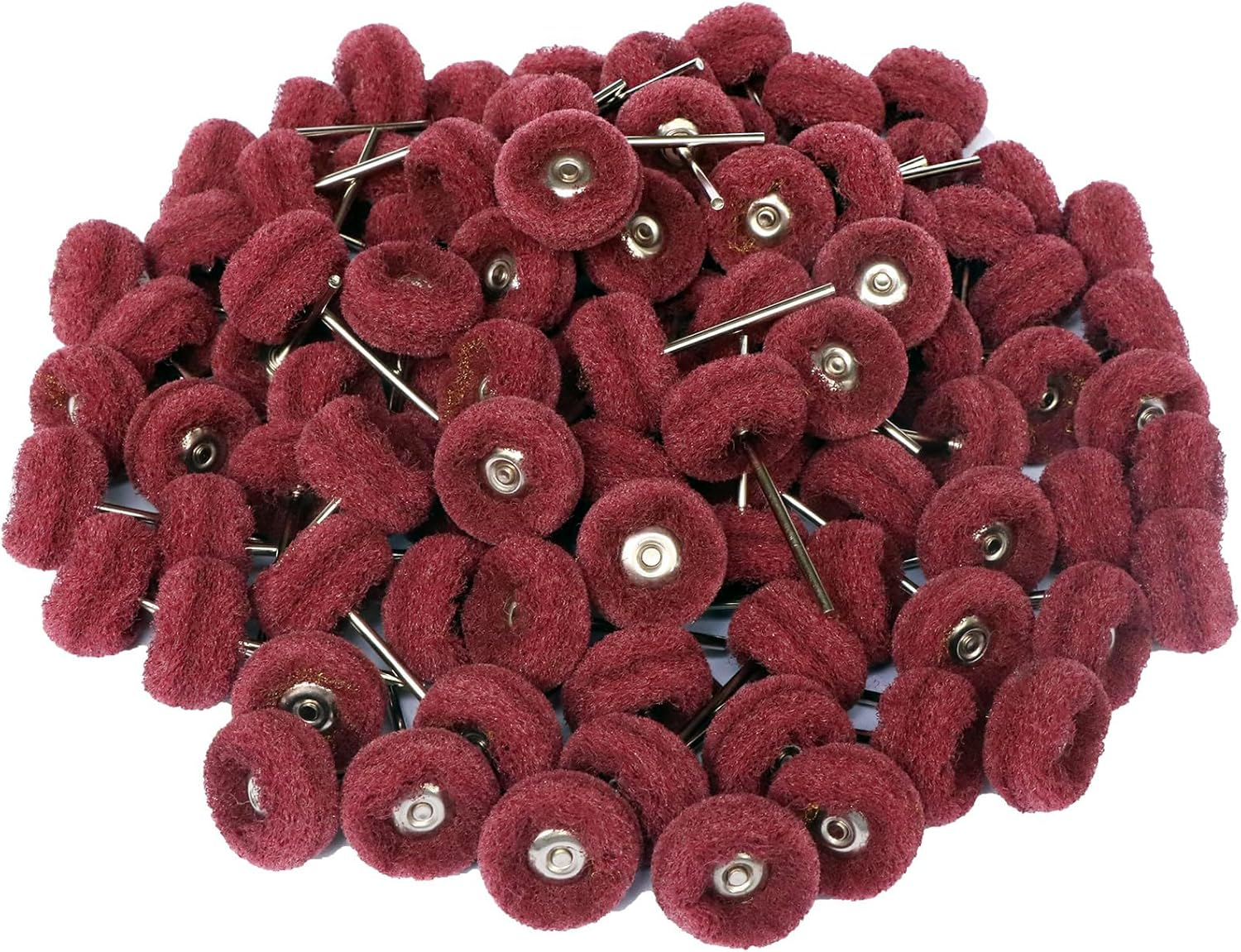 100Pcs 1" Abrasive Wheel Buffing Polishing Wheel Set for Rotary Tool, with 2.35Mm Shaft for Rust Removal Deburring Metal Polishing Red 320# image number 1