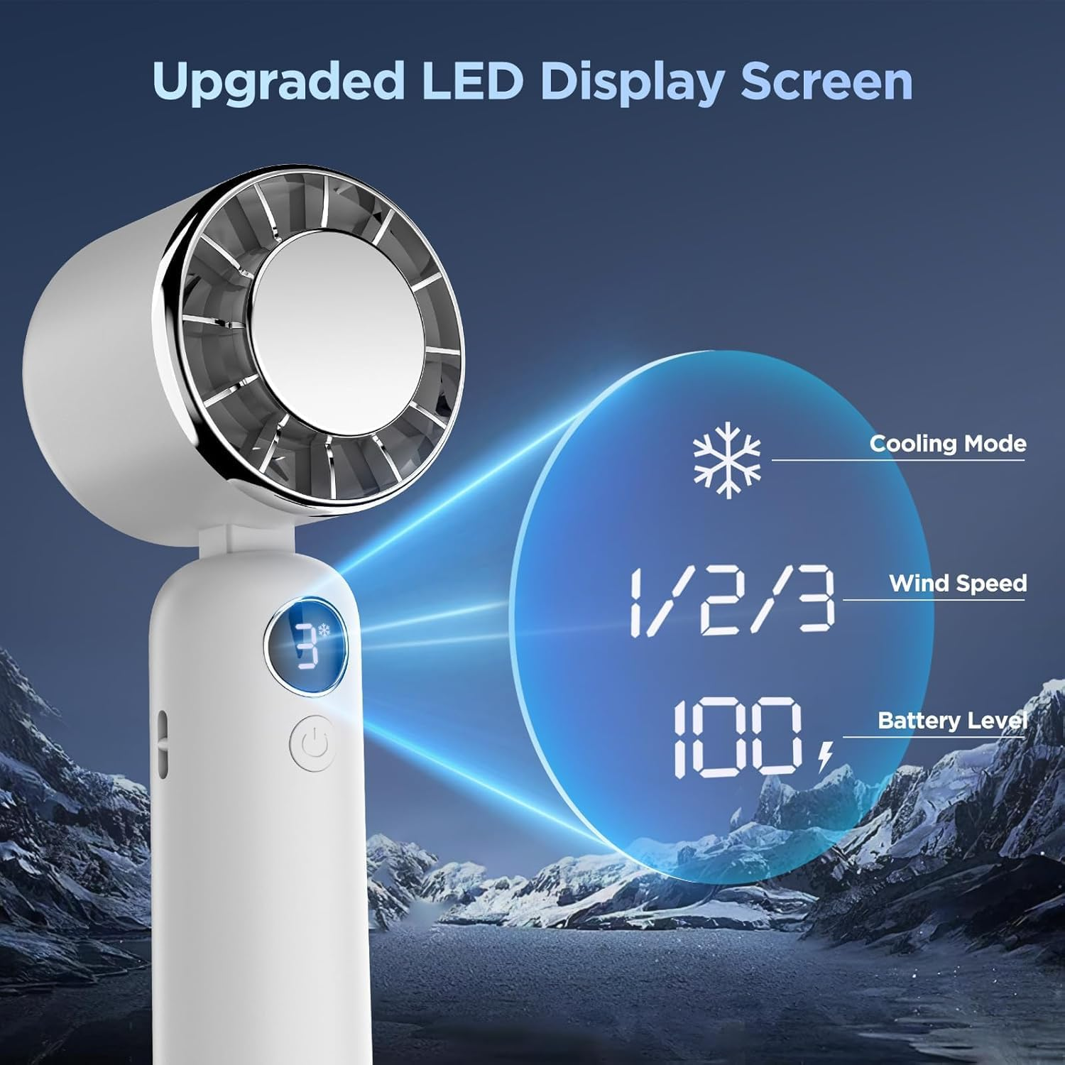 2025 Portable Handheld Fan, Rechargeable Portable Fan, 3 Speeds & Digital Display Small Fan for Travel, 180&deg; Foldable Mini Fan Makeup Fan For - Black image number 3