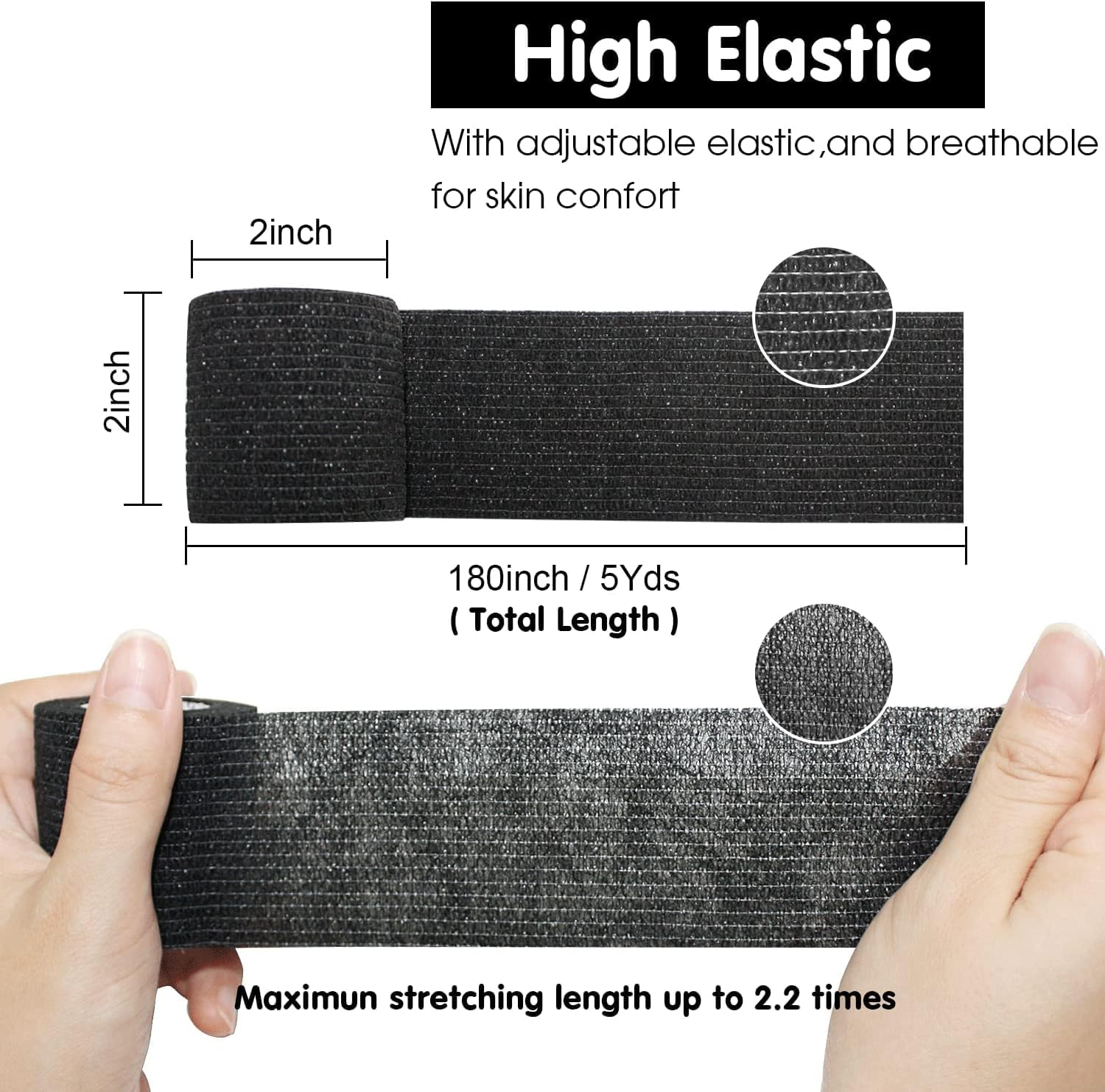 12 Rolls 5Cm*4.5M Elastic Bandage Self-Adhesive Wrap Cohesive Bandage Strong Elastic First Aid Tap Professional for Sports,Wrist,Ankle (Black) - Black image number 4