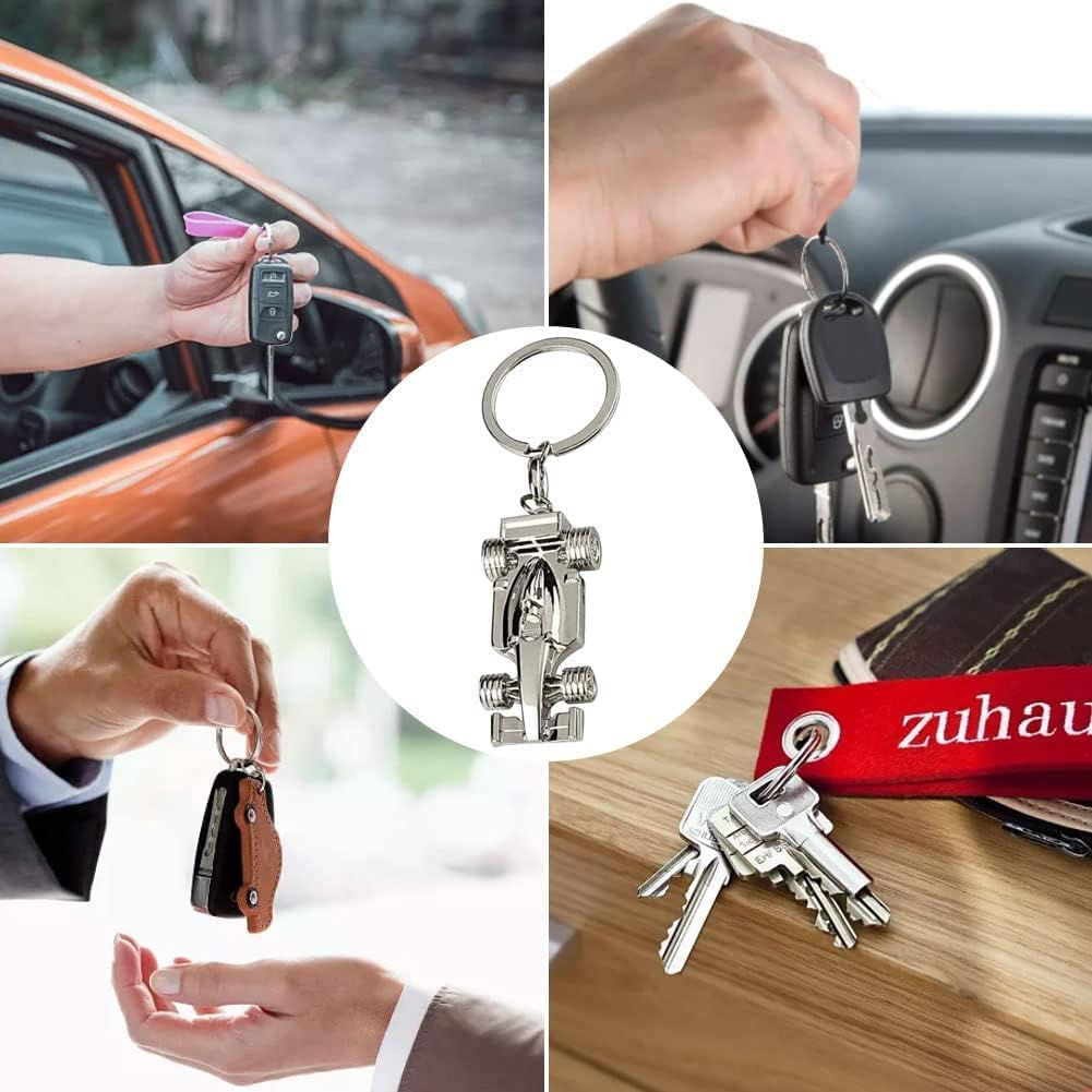 Silver Racing Car Keyring, Perfect Fathers Day, Birthday, Christmas for Fans of Racing, 1 Pcs Sport F1 Keyring Key Chain, Key Ring Accessory Formula 1 Gifts for Boy or Men, Silver, 4*2*1 image number 2