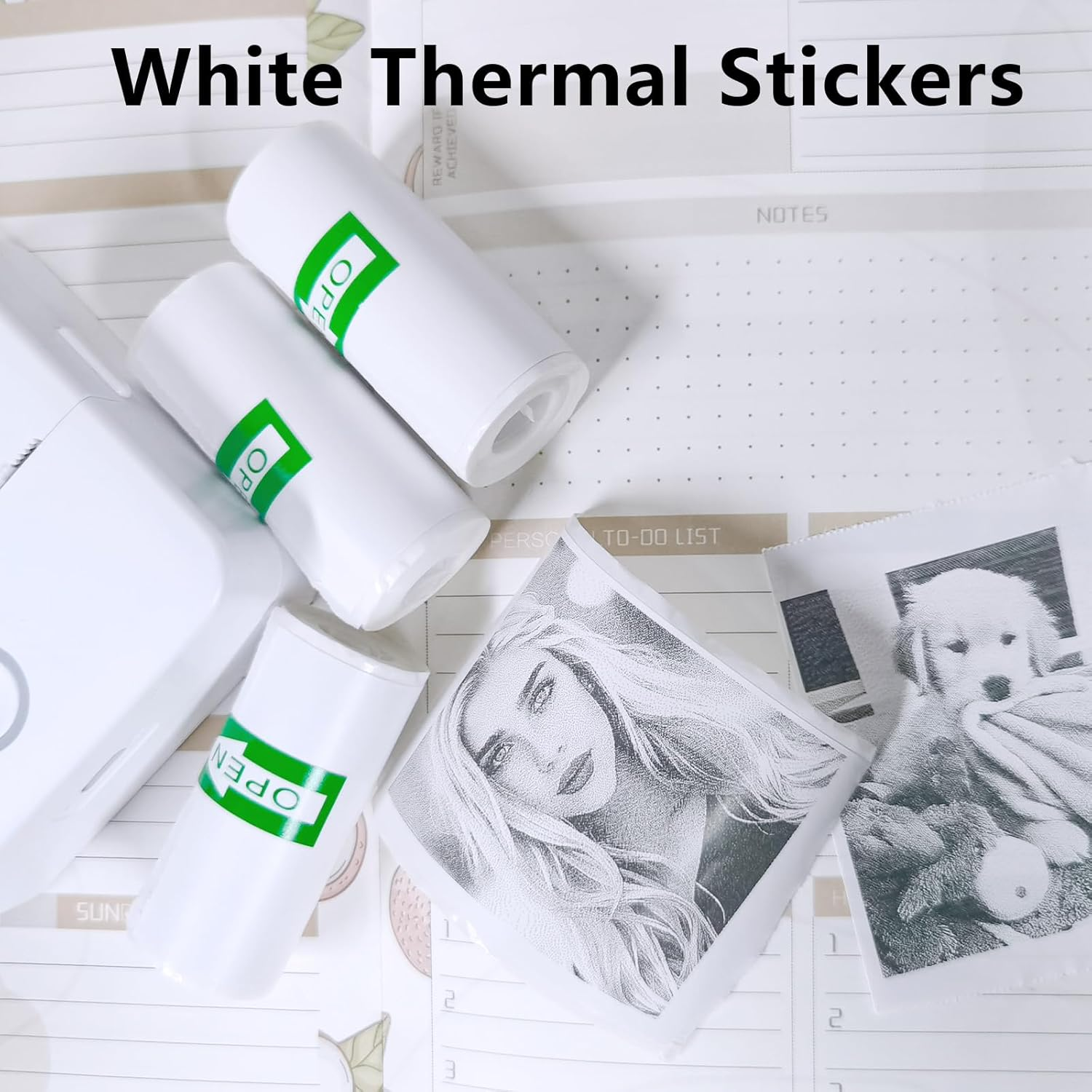 5 Rolls Thermal Adhesive Sticker for Mini Printer, 57 X 30 Mm Coreless Inkless Black and White Label Printing Sticker Paper for Mini Thermal Printer, Cash Register, POS Receipt (White) image number 5